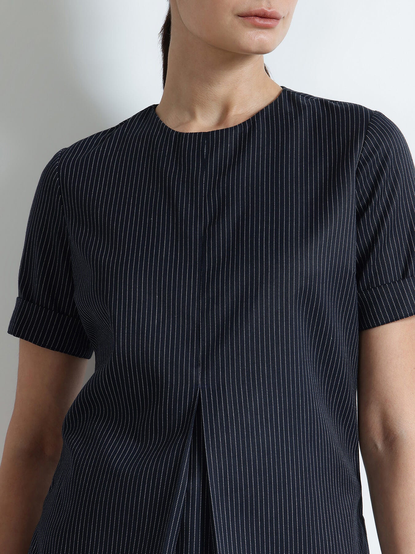 Striped Round Neck Top - Navy Blue