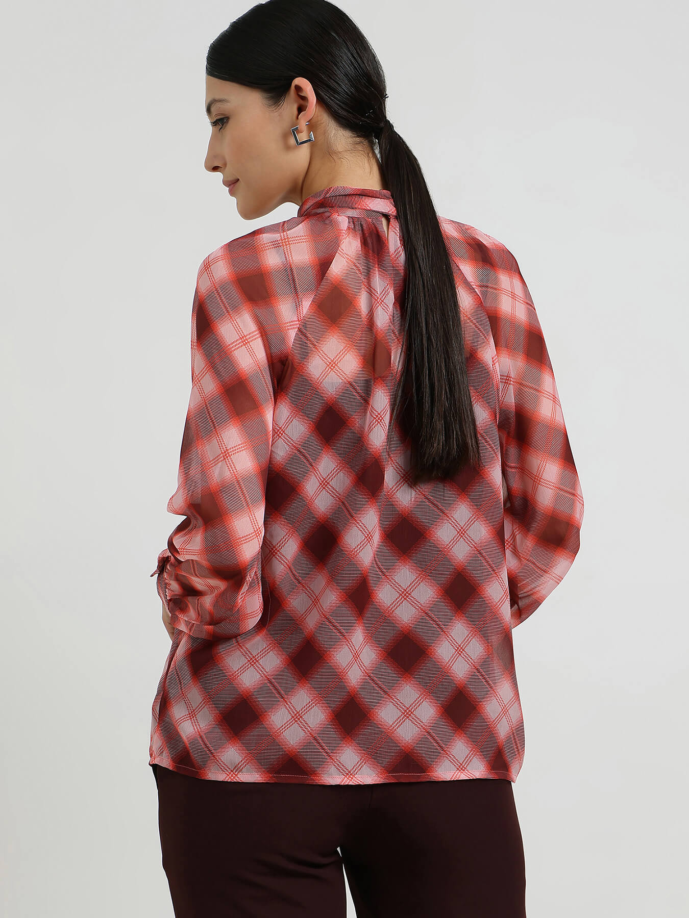 Plaid High Neck Top - Red