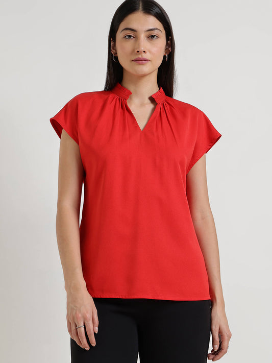 Mandarin Collar Top - Red