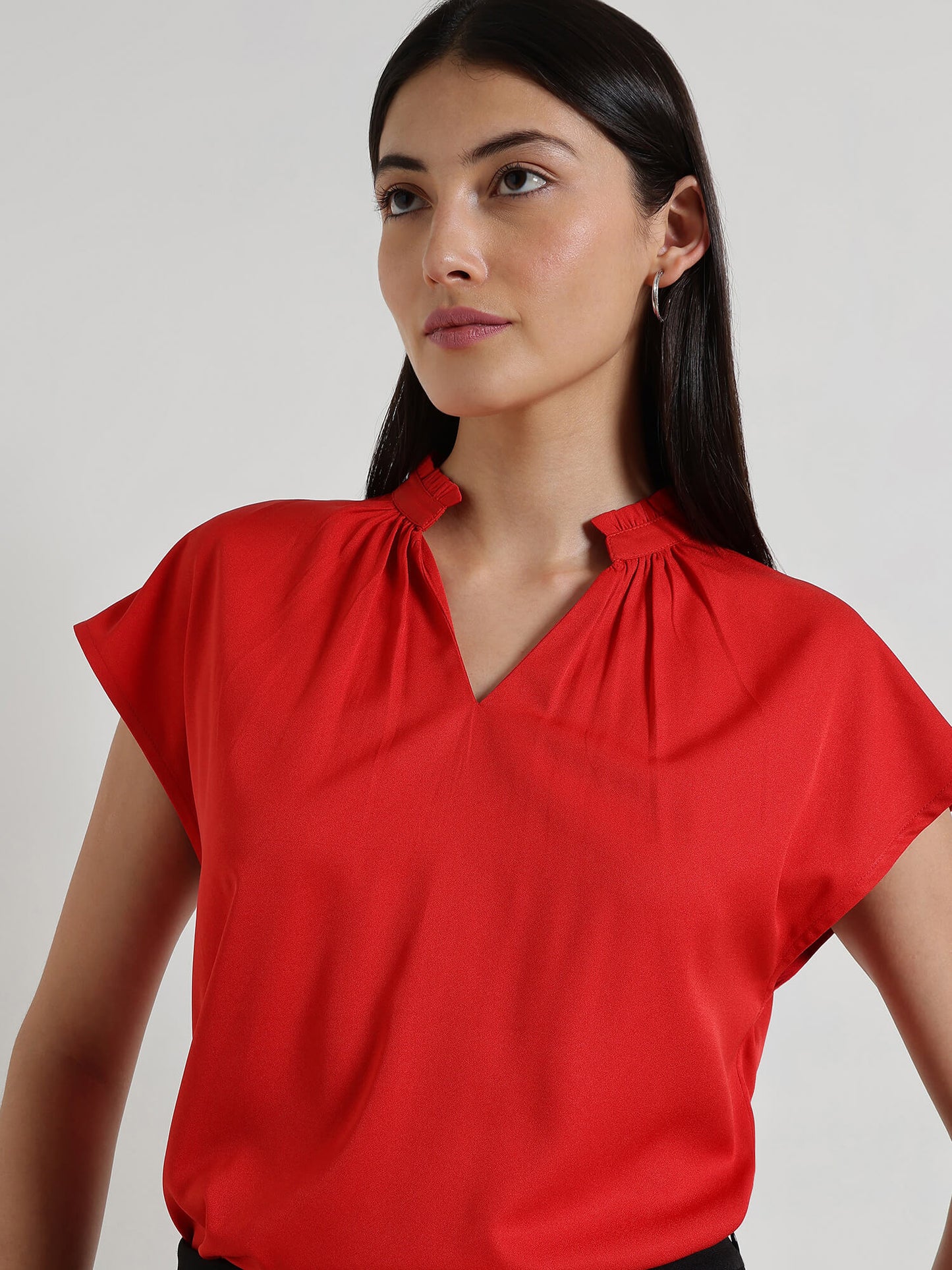 Mandarin Collar Top - Red