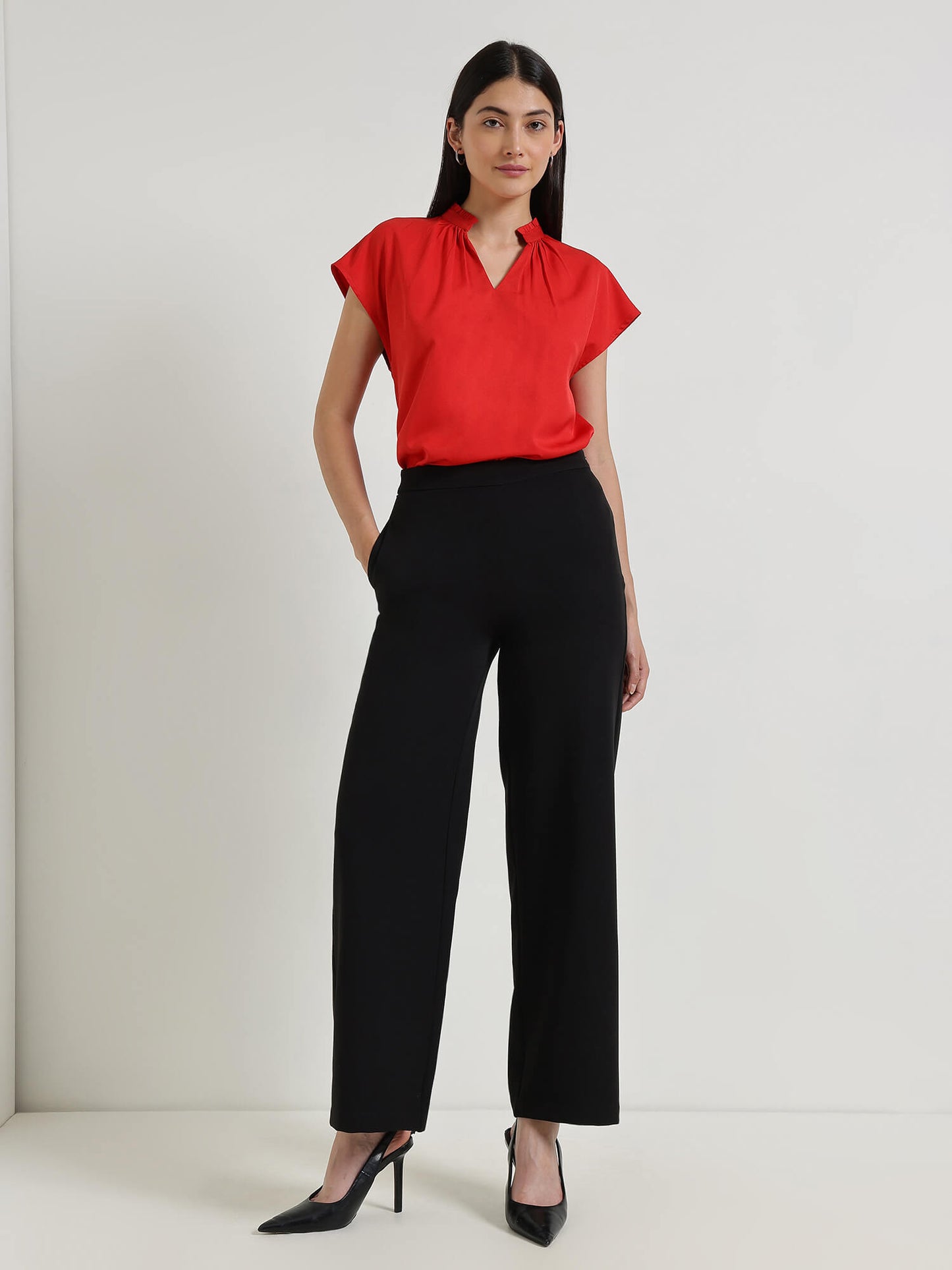 Mandarin Collar Top - Red