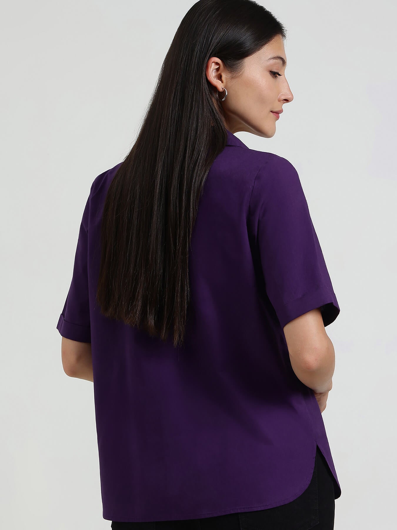 Cotton Notched Collar Top - Purple