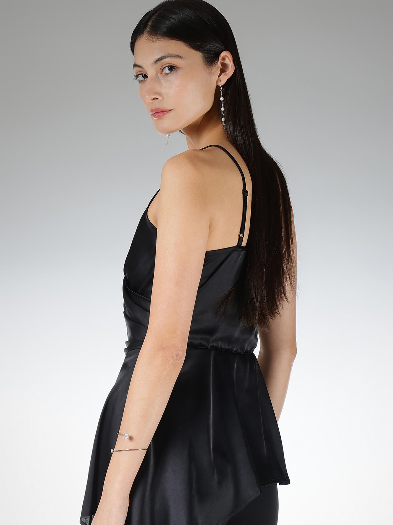 Satin Asymmetric Top - Black