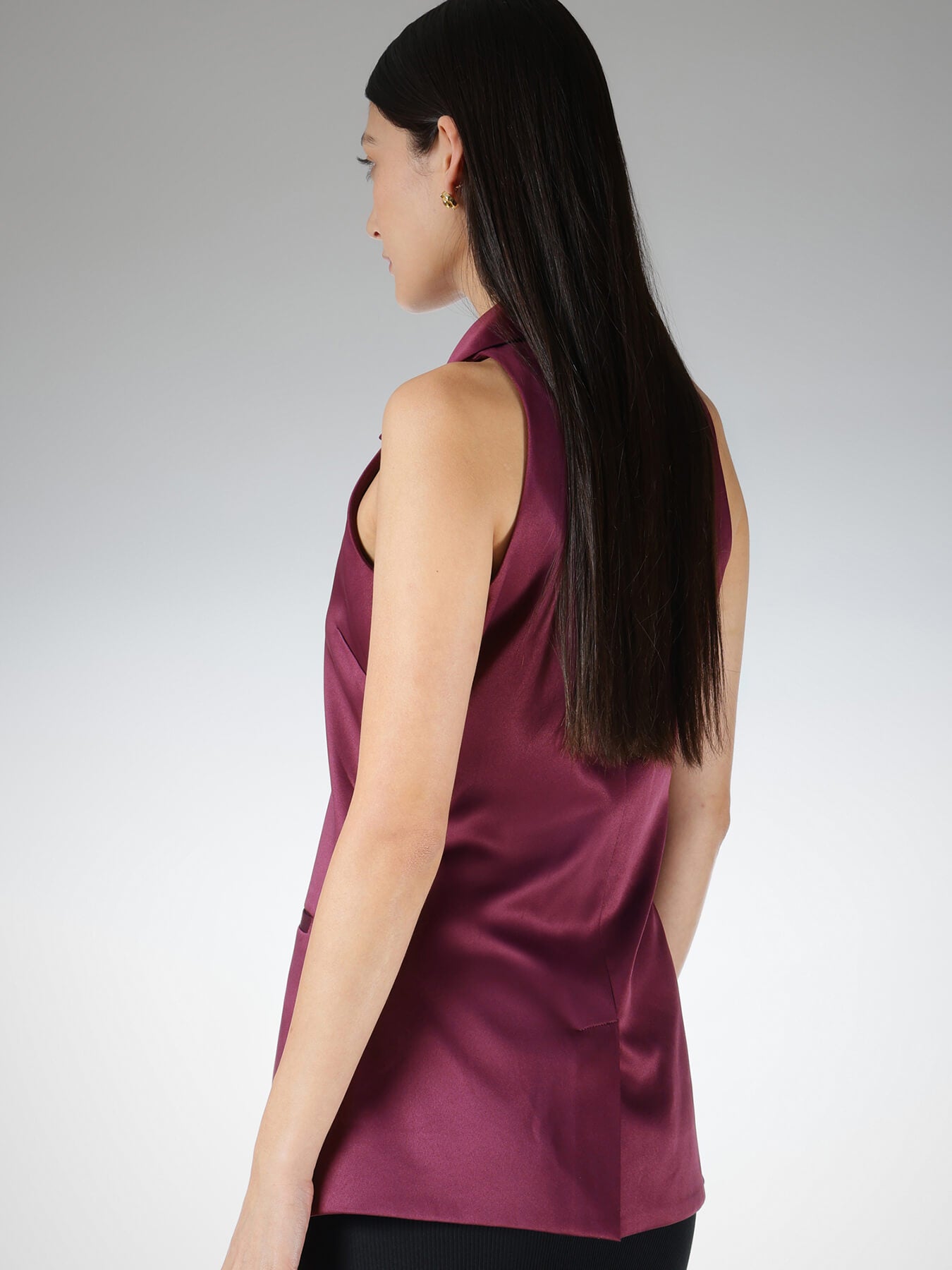 Satin Halter Vest Top - Wine