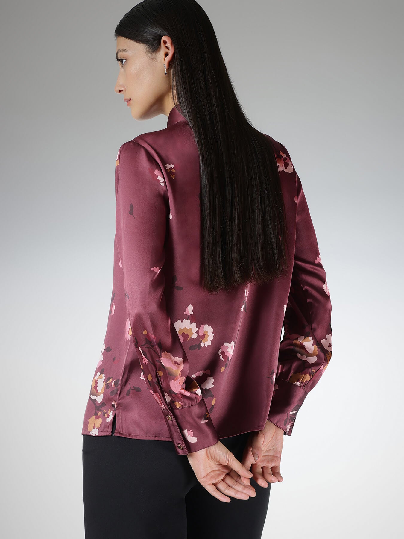 Satin Floral Top - Wine