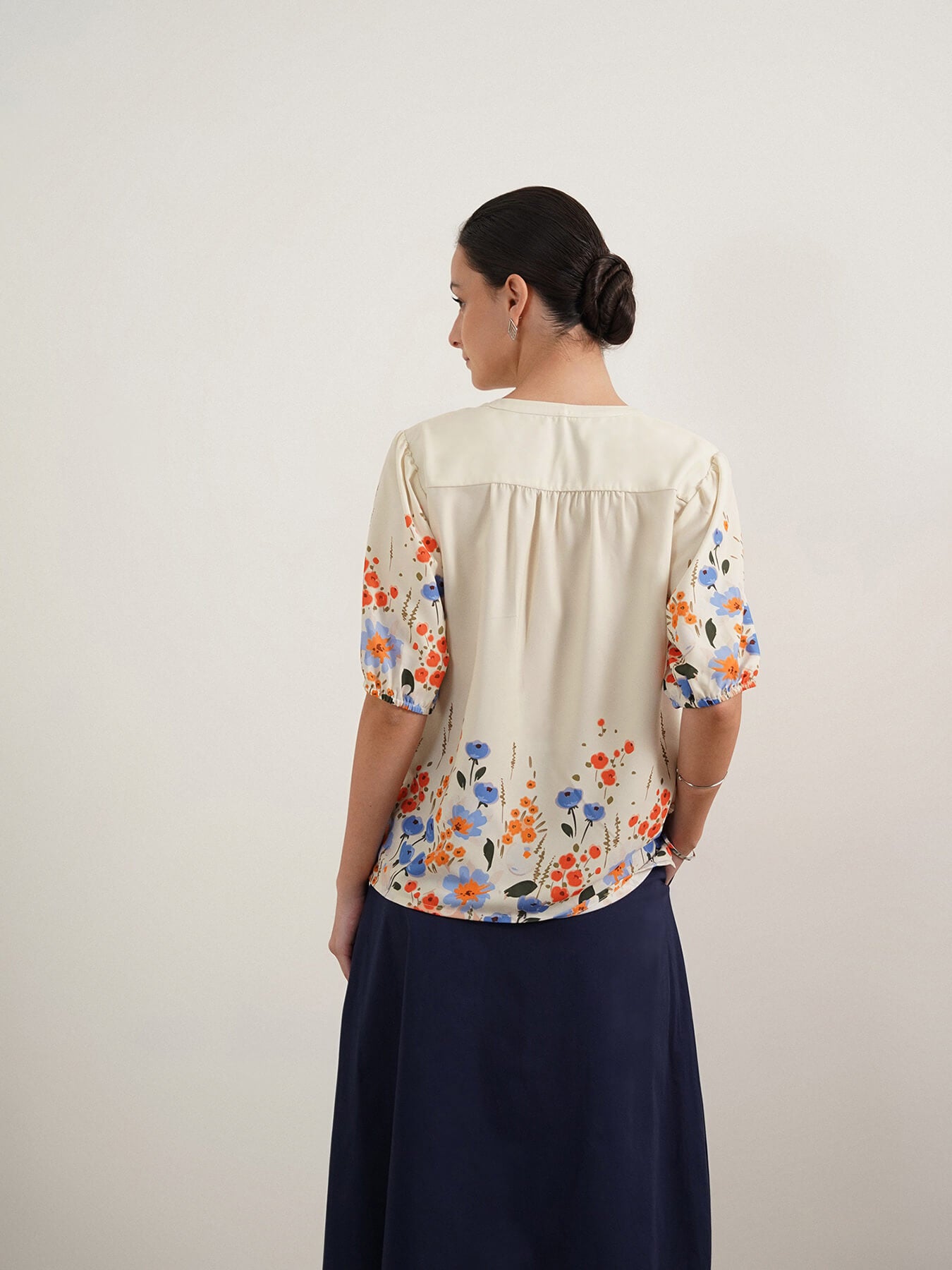 Floral Mandarin Collar Top - Off White