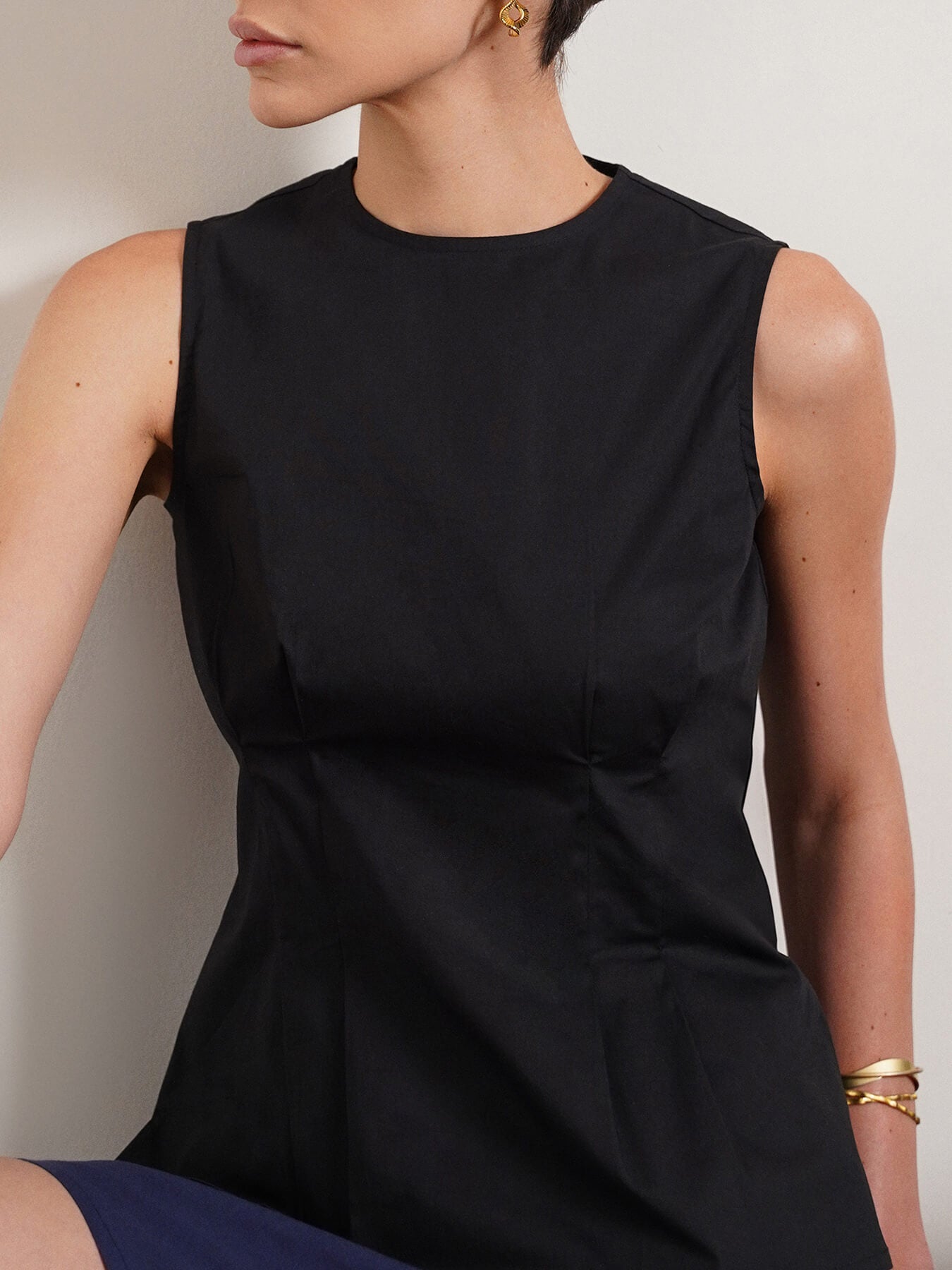 Cotton Peplum Top - Black