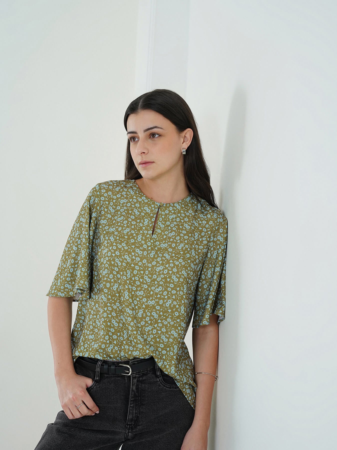 Floral Round Neck Top - Green