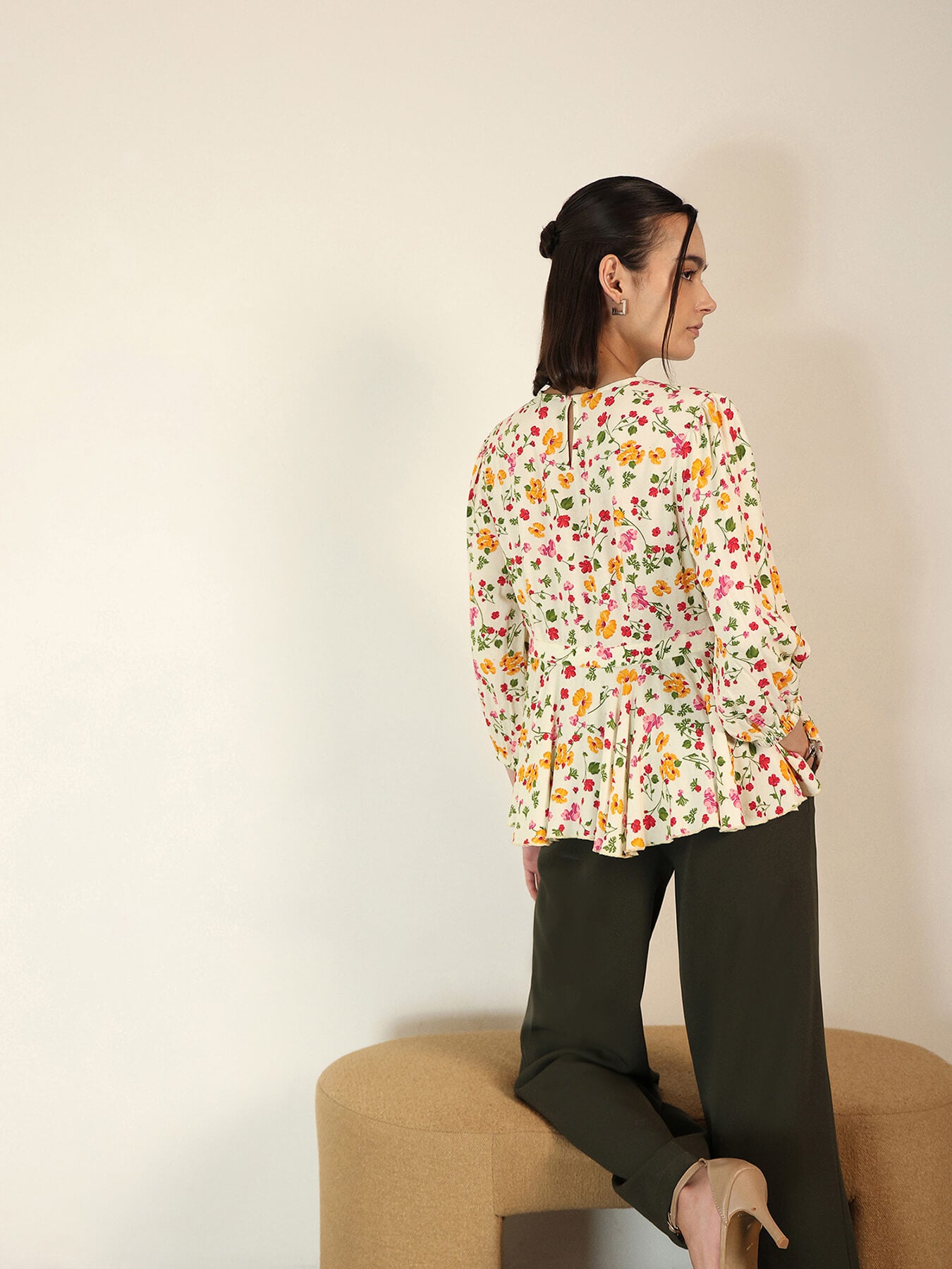 Viscose Floral Peplum Top - Multicolour