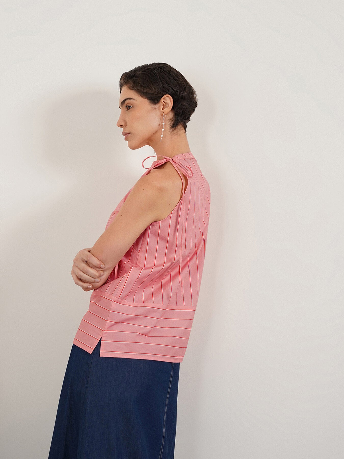 Cotton Halter Neck Top - Peach