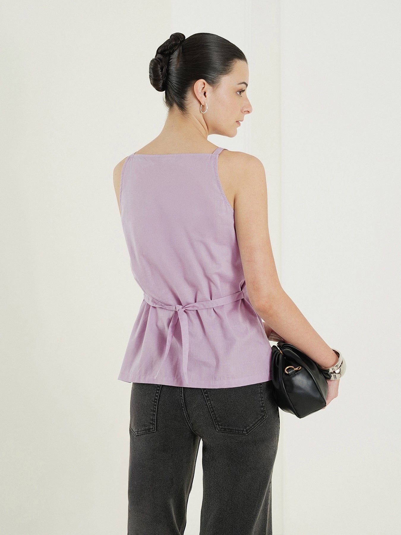 Cotton Button Down Top - Lavender