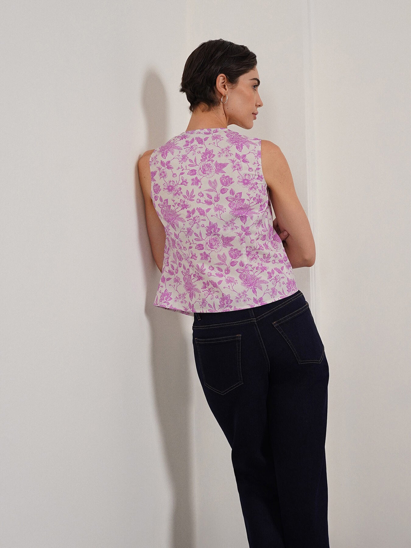 Pure Cotton Waistcoat Top - Lavender