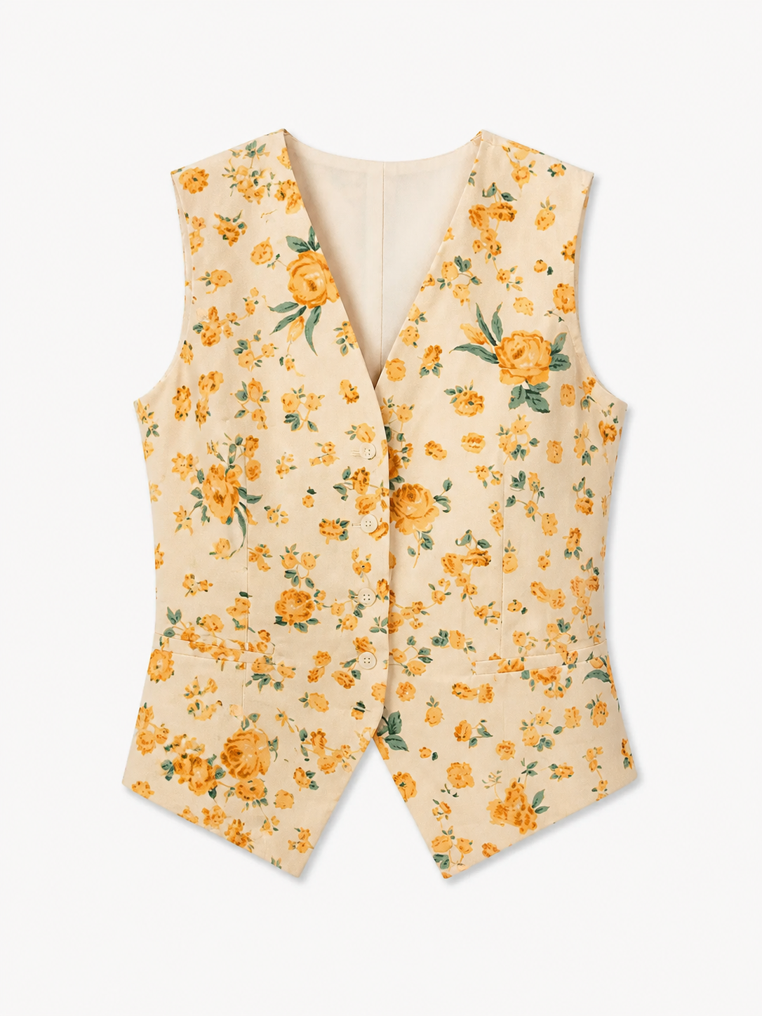 Cotton Floral V-Neck Top - Mustard