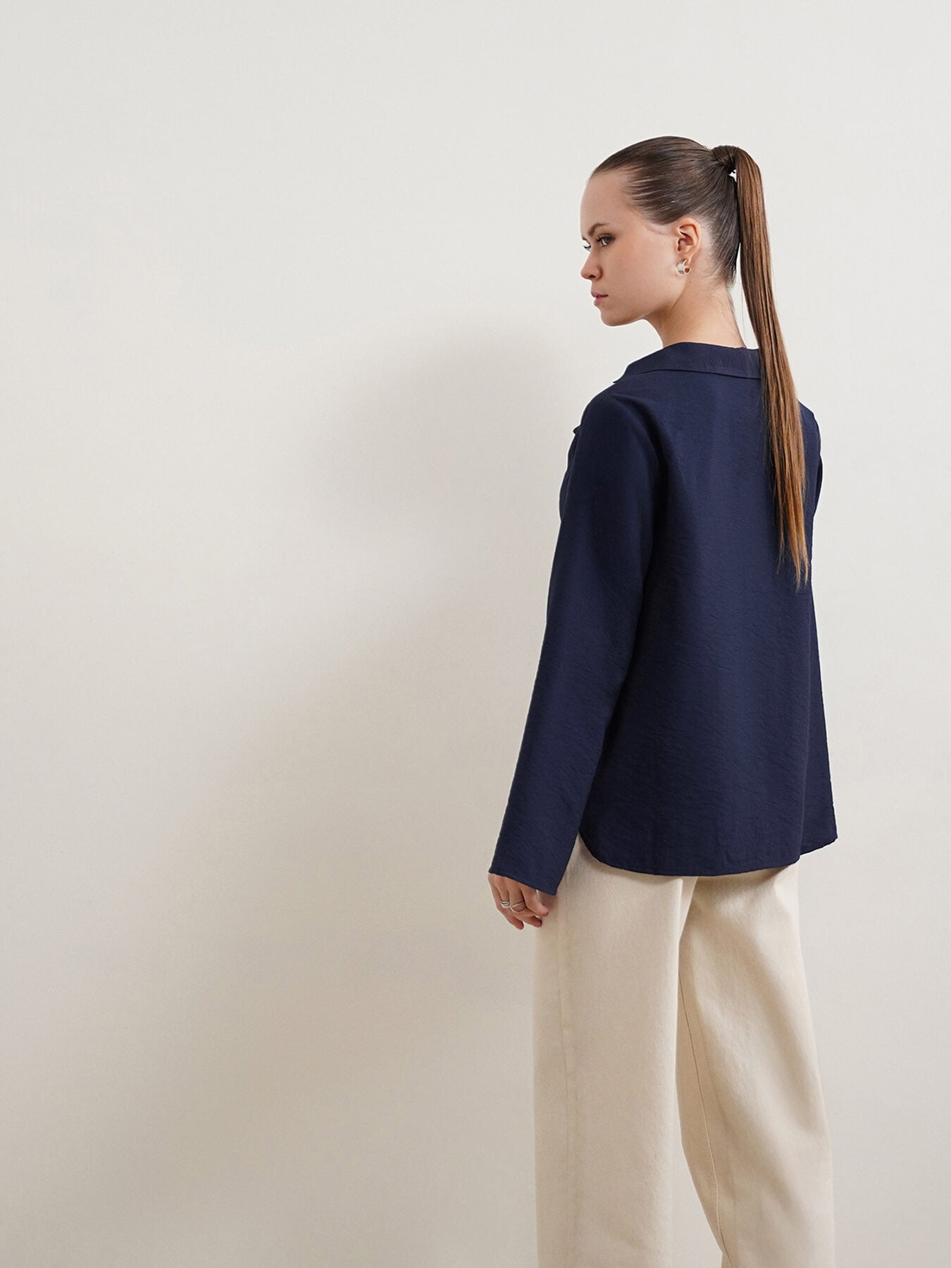 Viscose Cowl Neck Top - Navy Blue