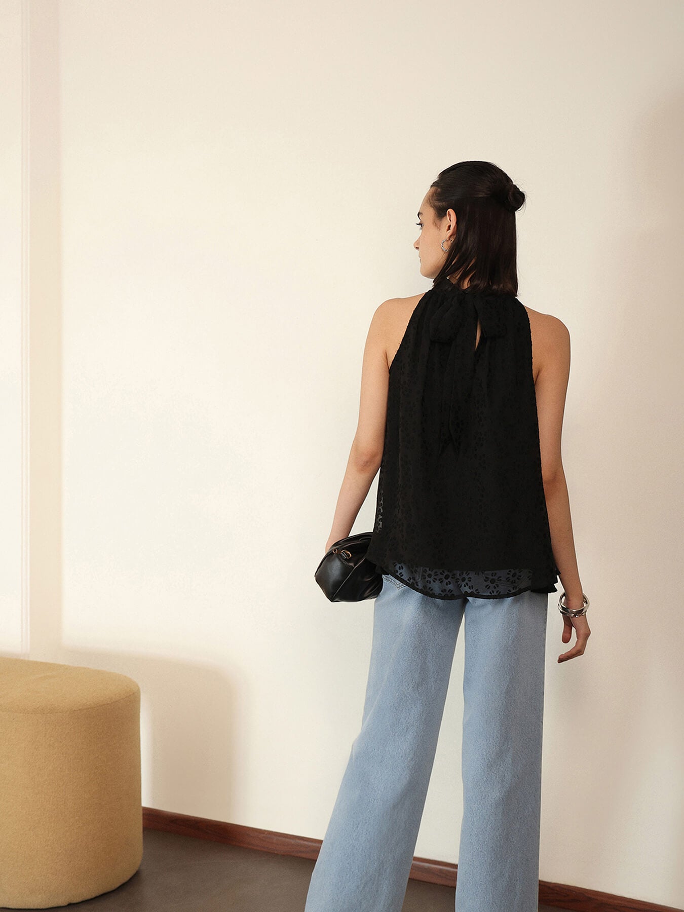 Halter Neck A-Line Top - Black