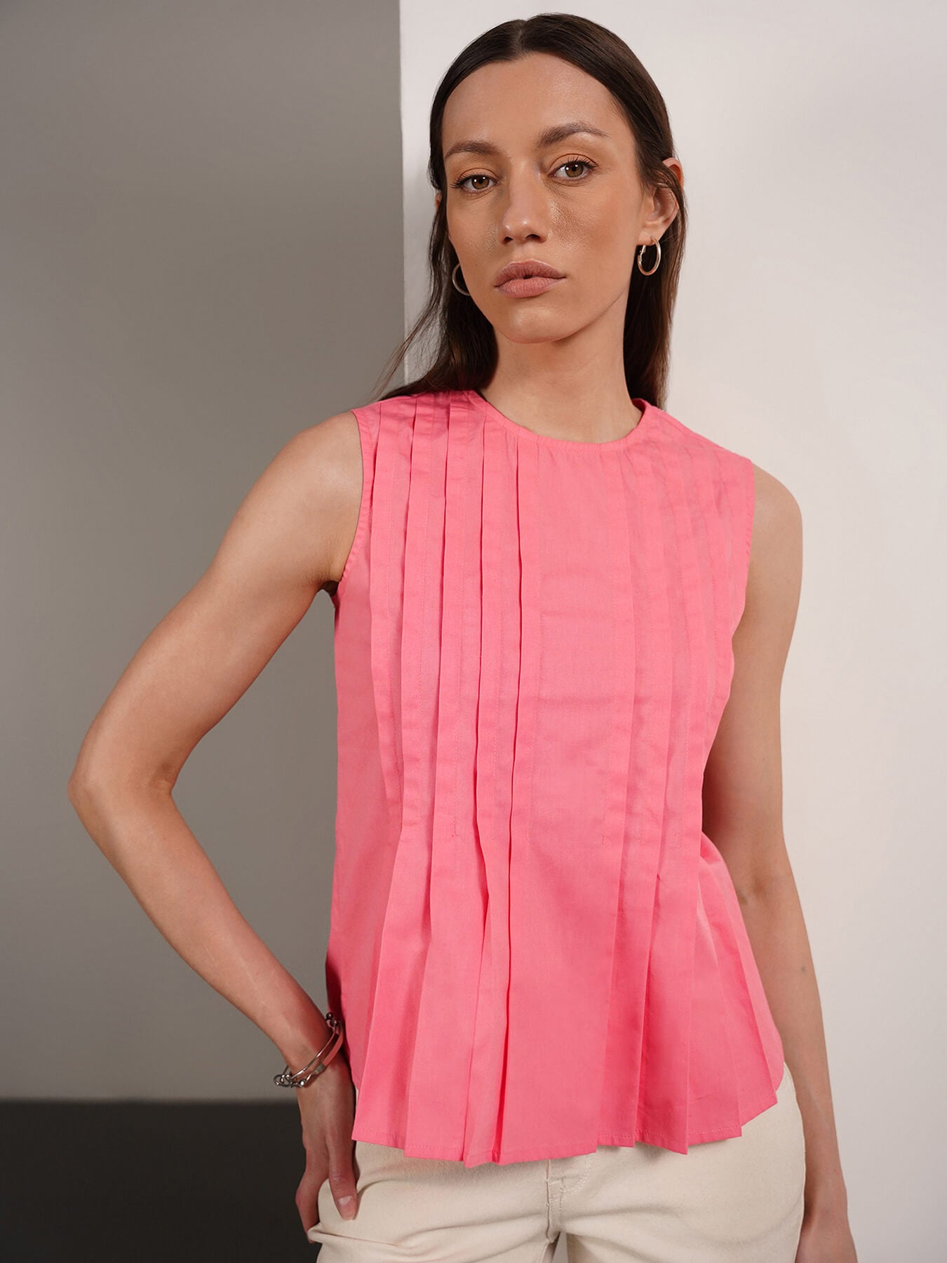 Pure Cotton Pleated Top - Pink