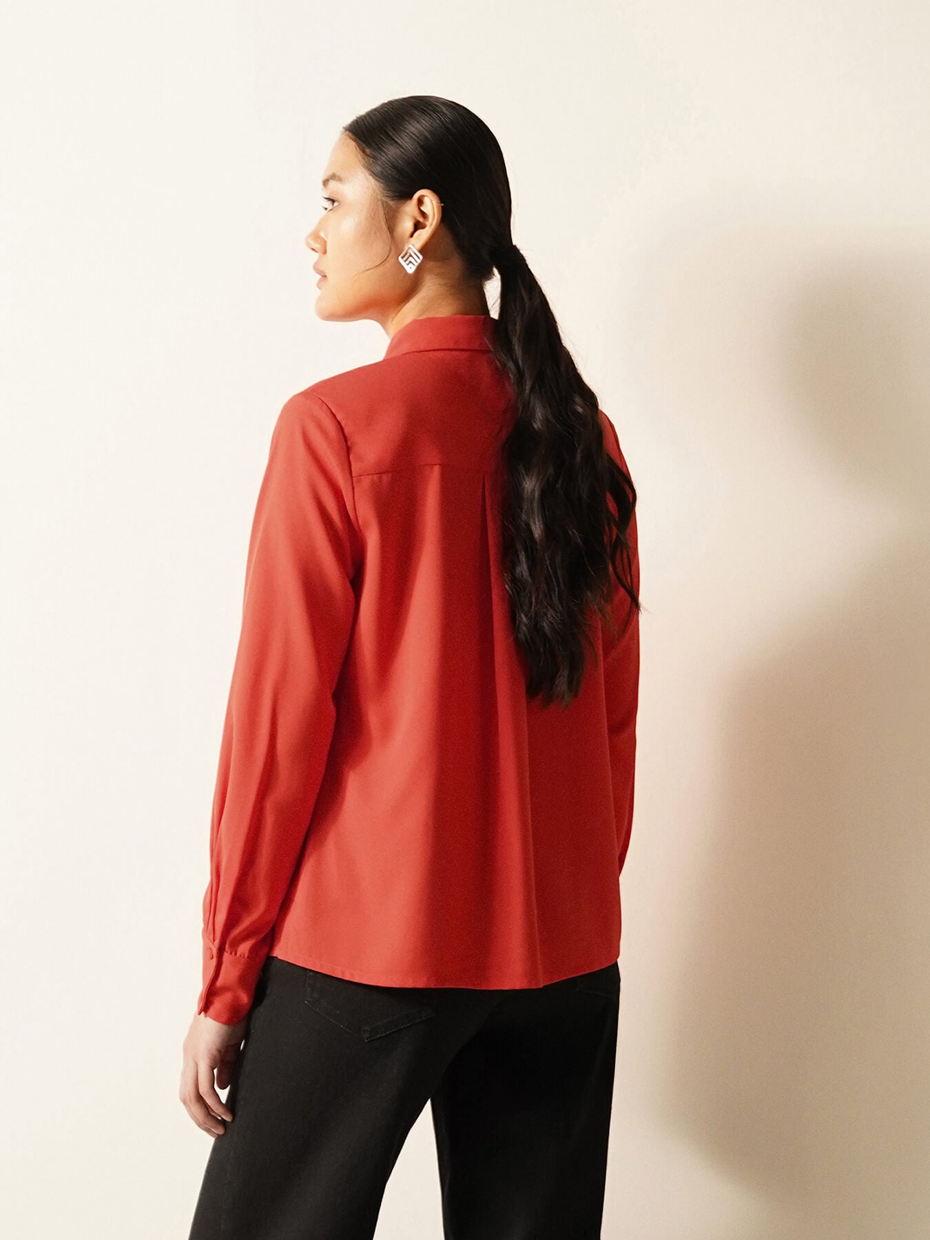 Collared Keyhole Shirt - Rust