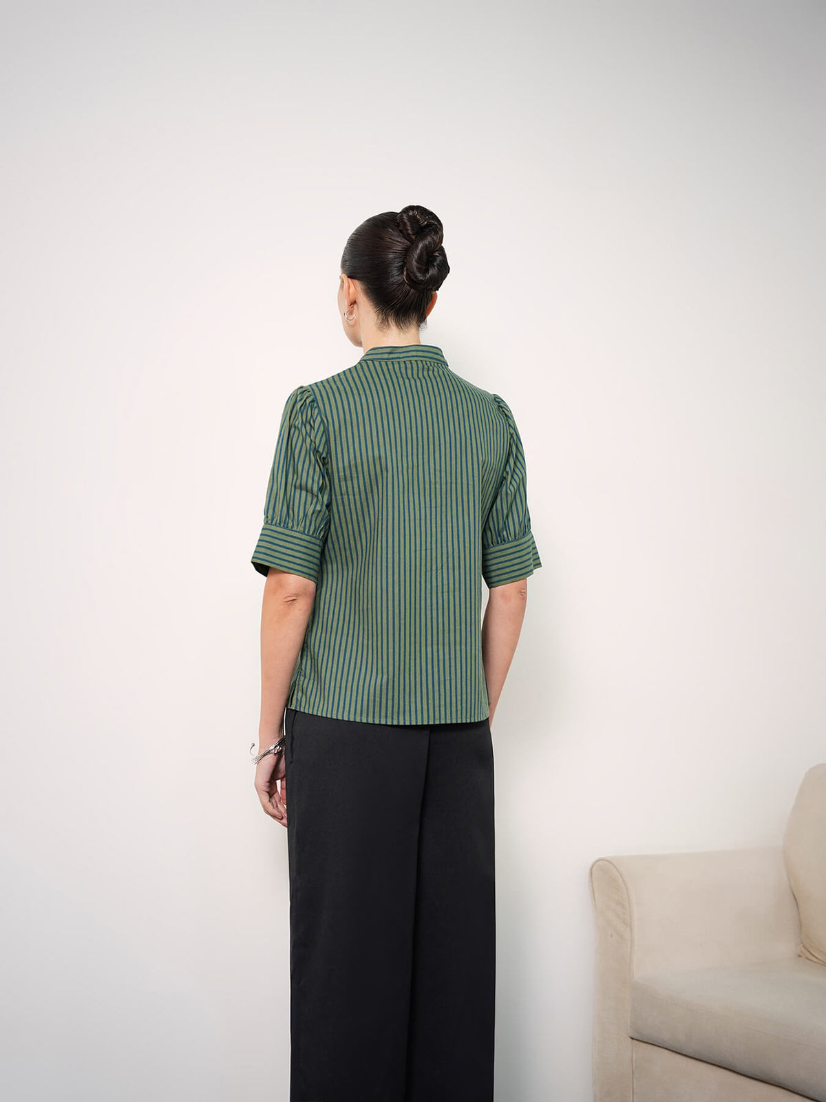 Cotton Striped Top - Olive