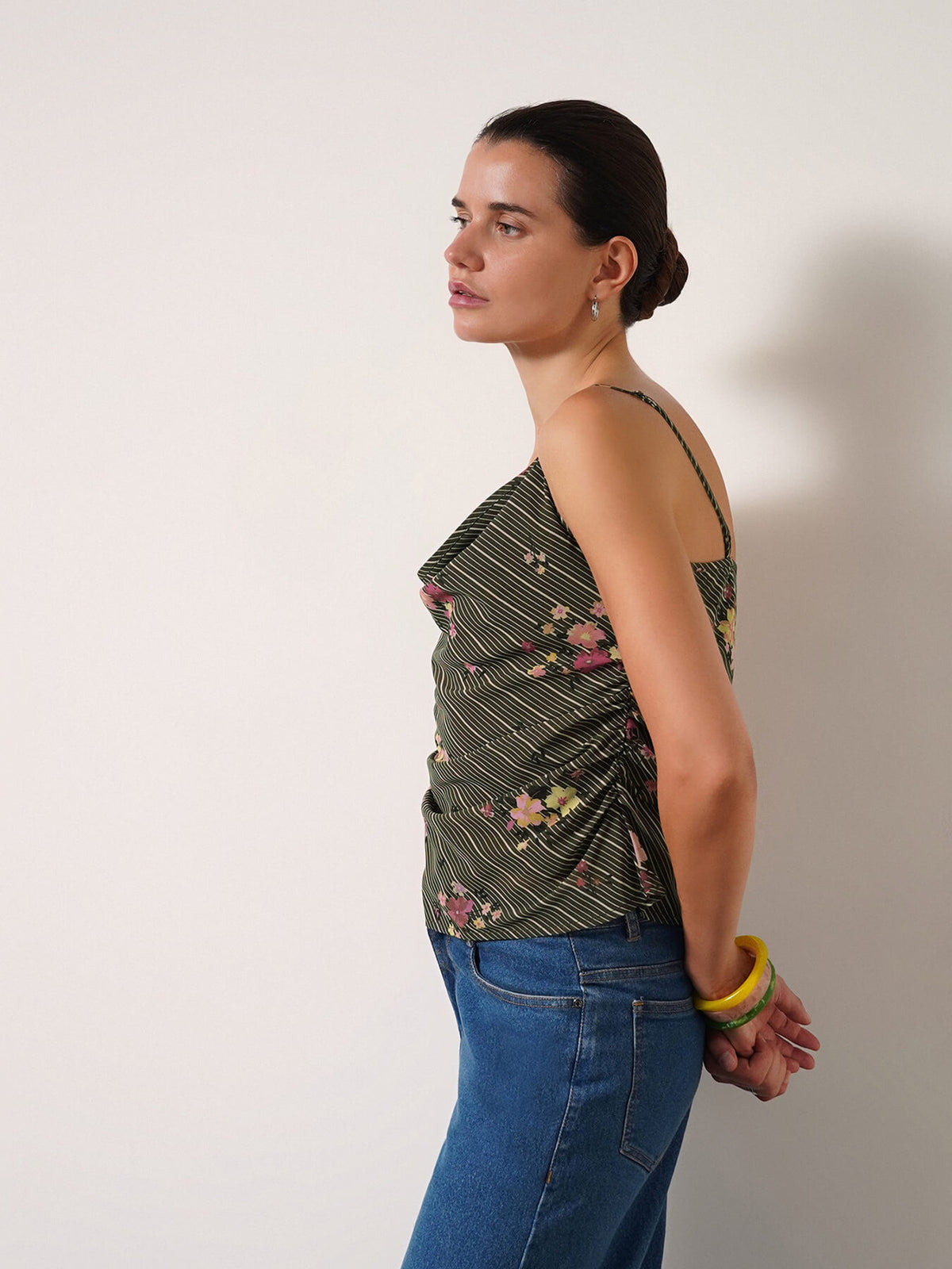 Floral Spaghetti Top - Olive