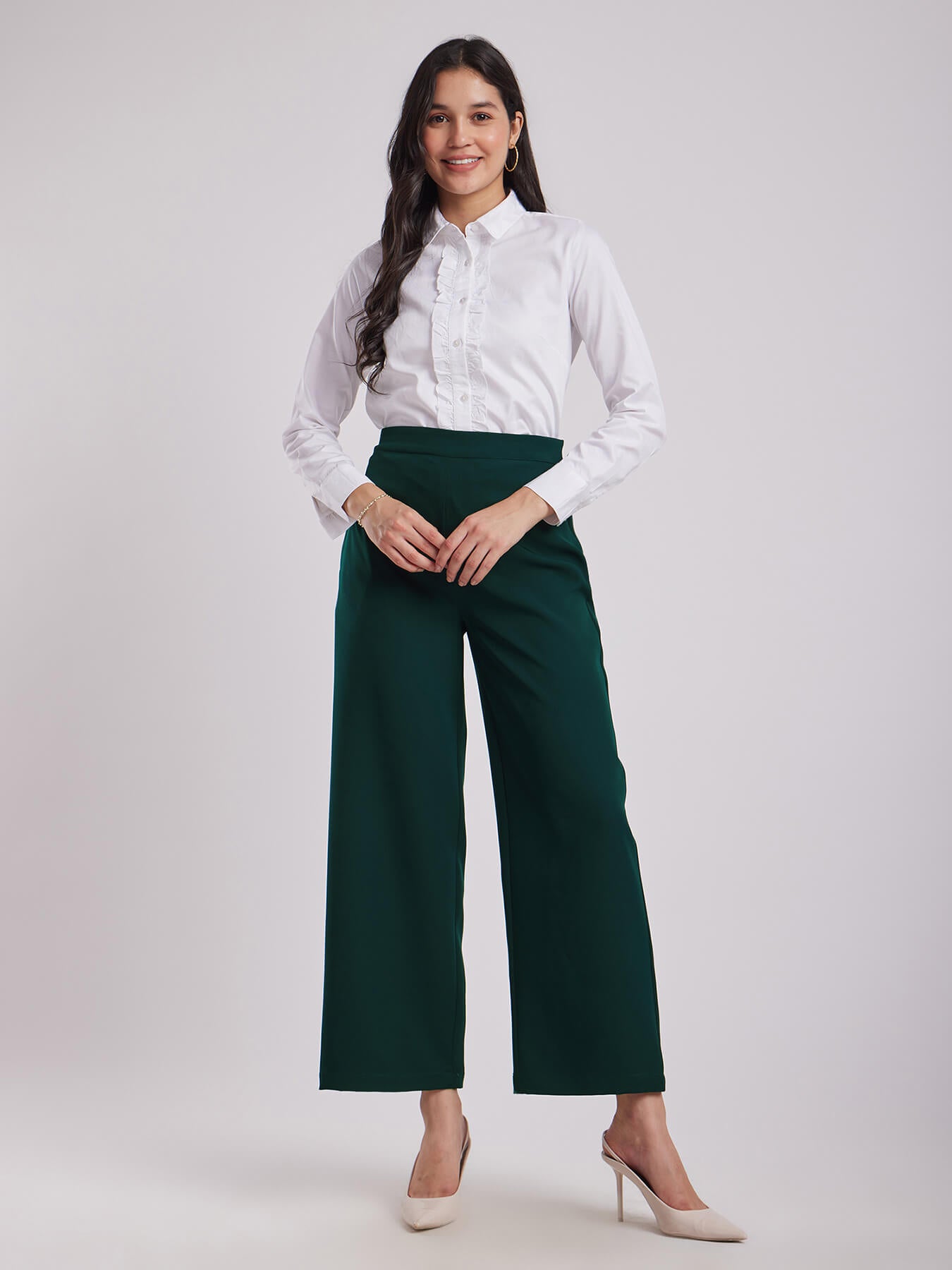 Wide Leg Trousers - Bottle Green
