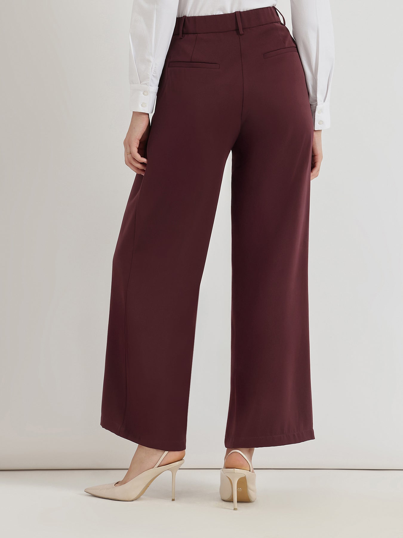 Single Pleat Wide Leg Trousers - Wine