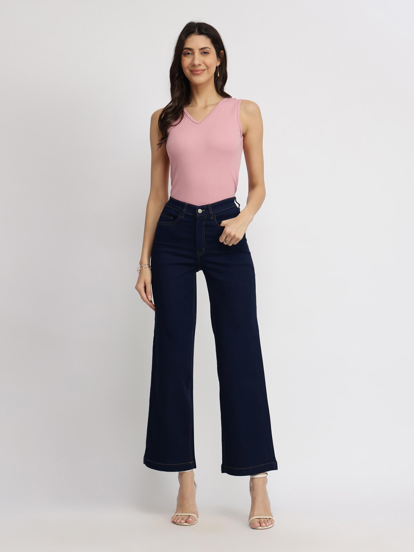 Wide Leg Jeans - Navy Blue