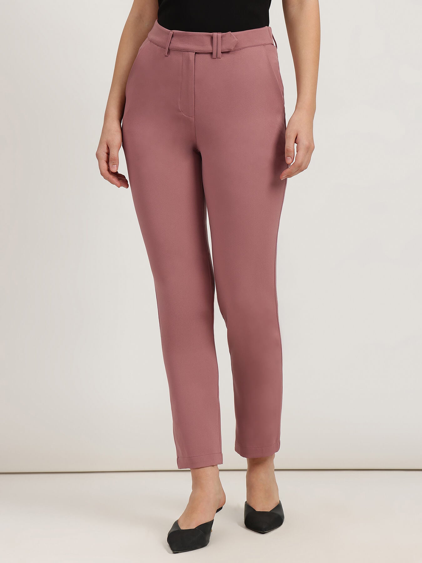 Straight Fit Trousers - Dark Pink