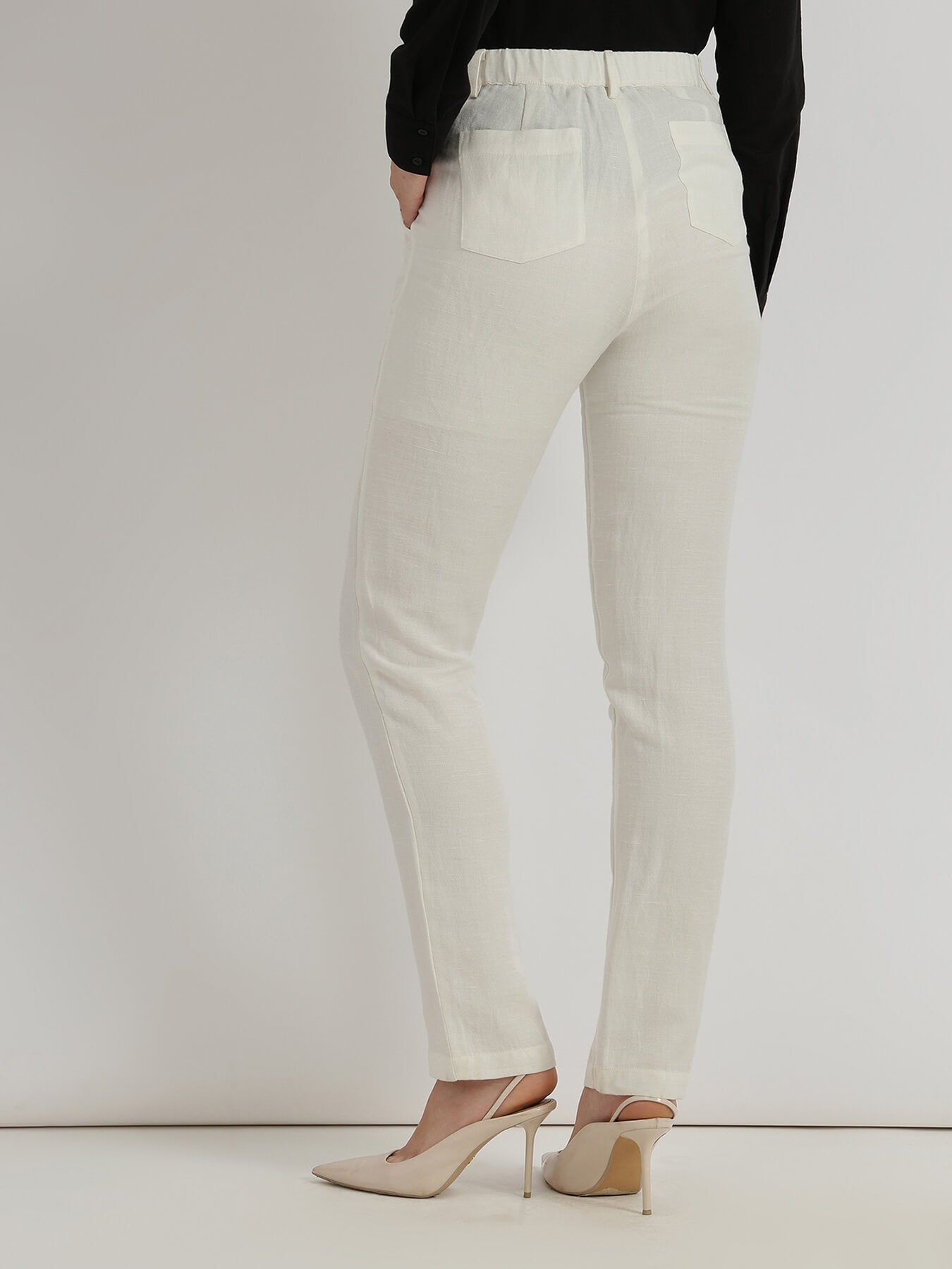 Linen Mid Rise Tapered Trousers - White