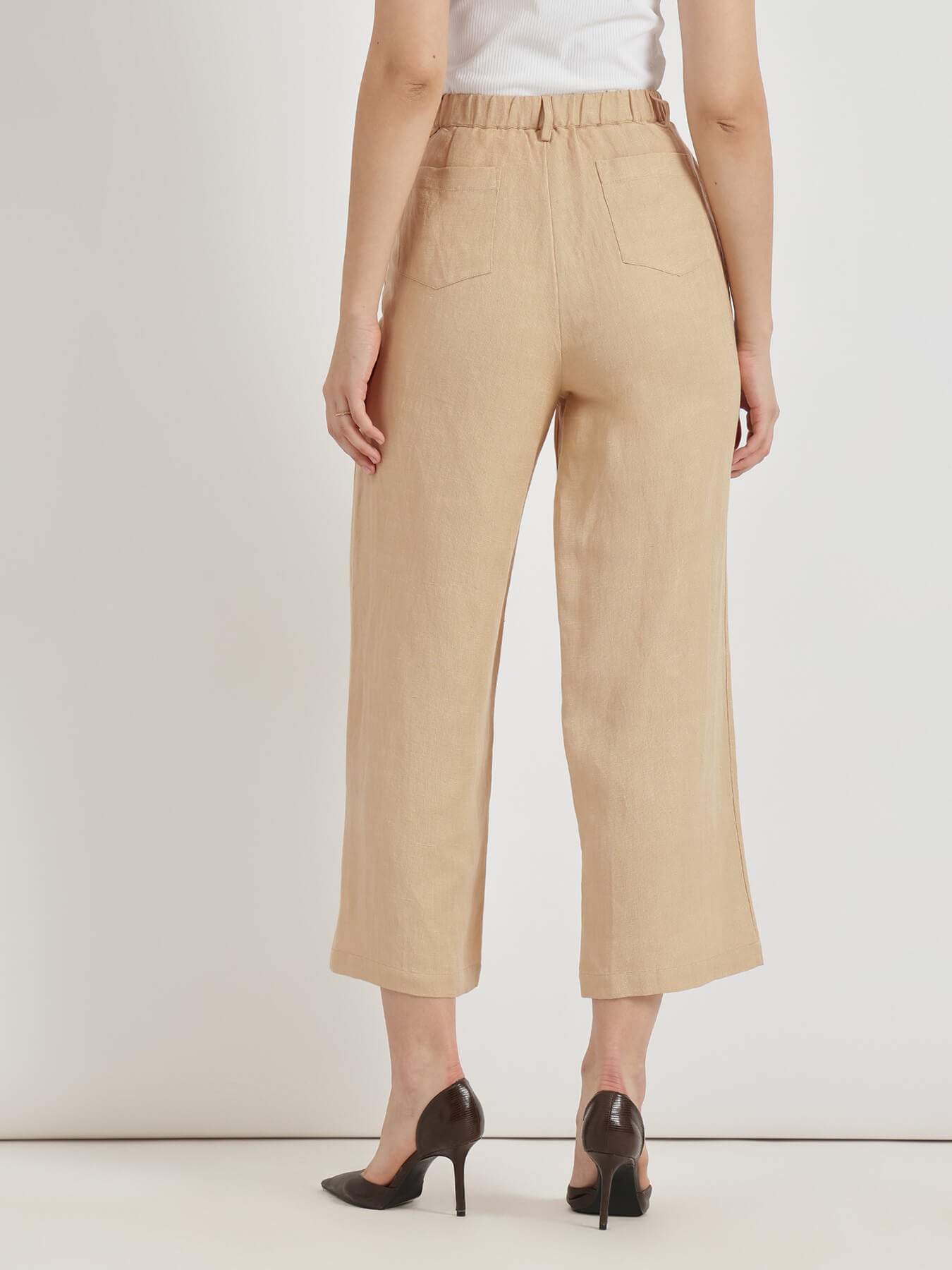 Linen Mid Rise Culottes - Beige