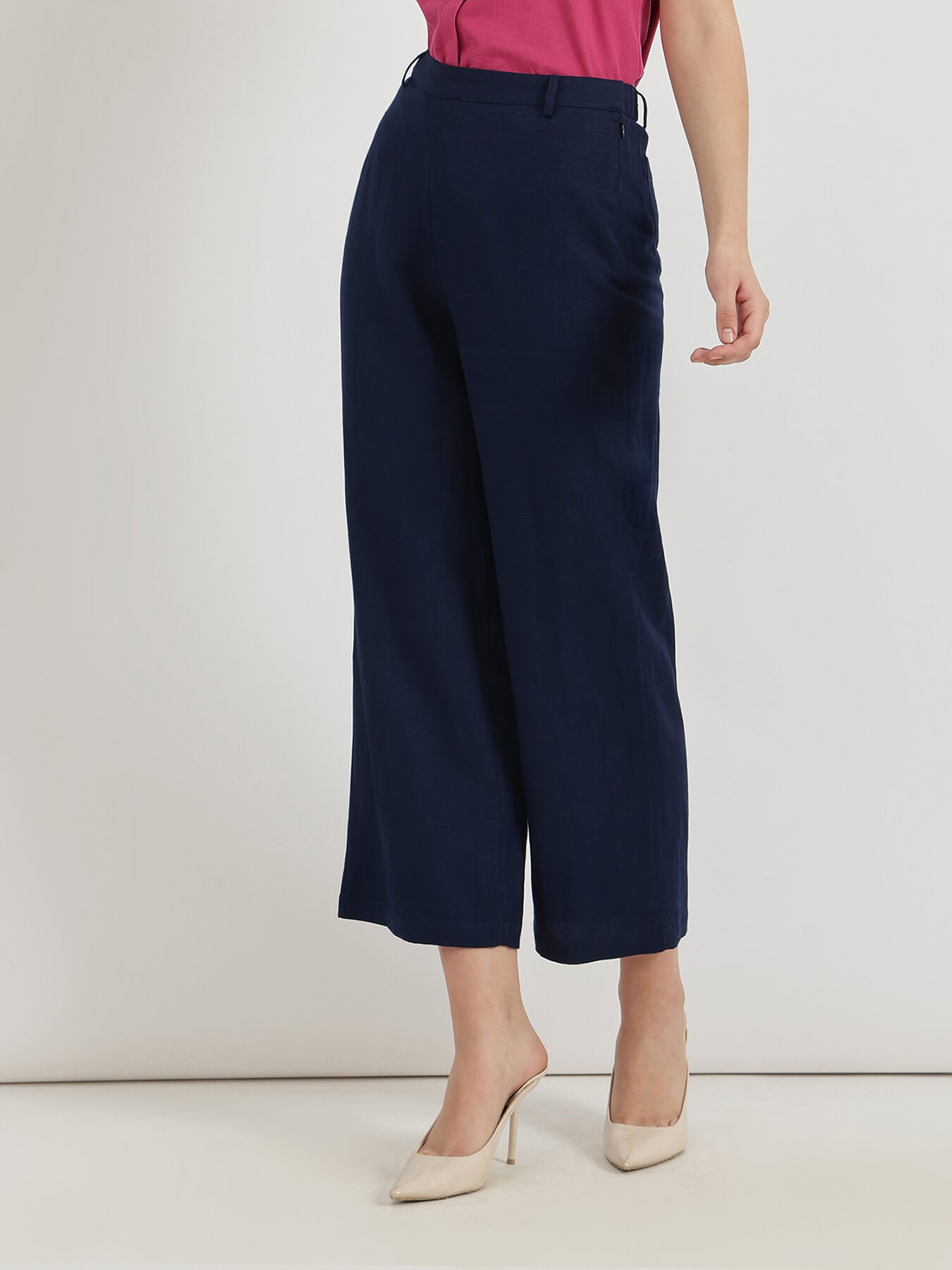 Linen Mid Rise Culottes - Navy Blue