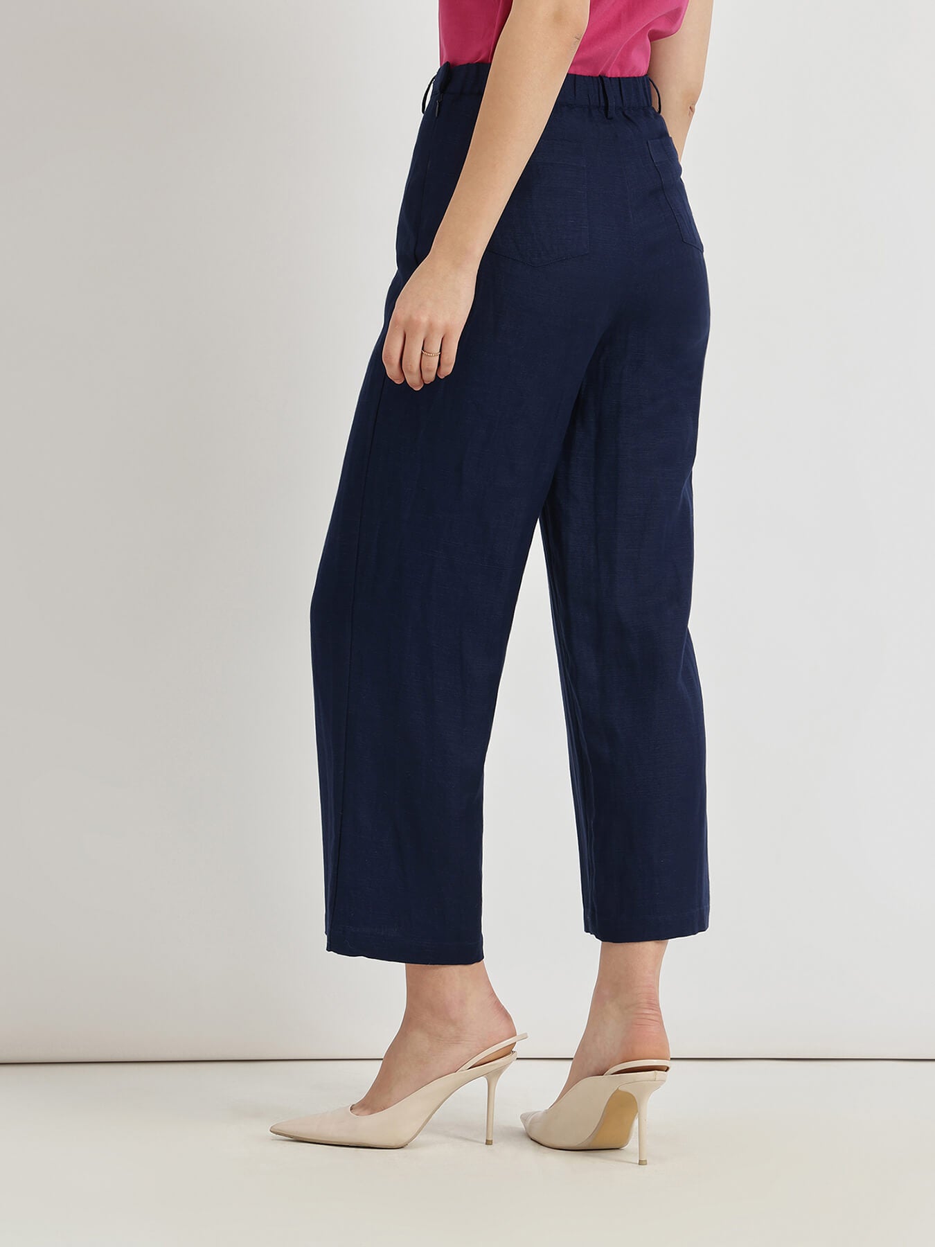 Linen Mid Rise Culottes - Navy Blue