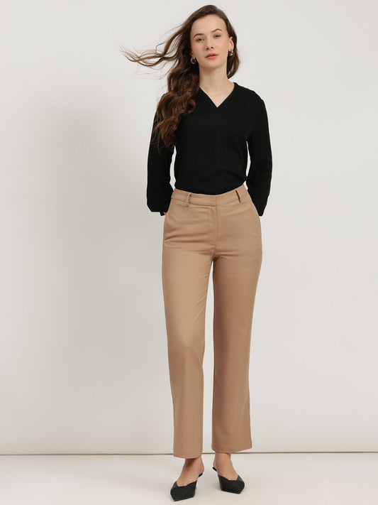 Straight Fit Trousers - Beige