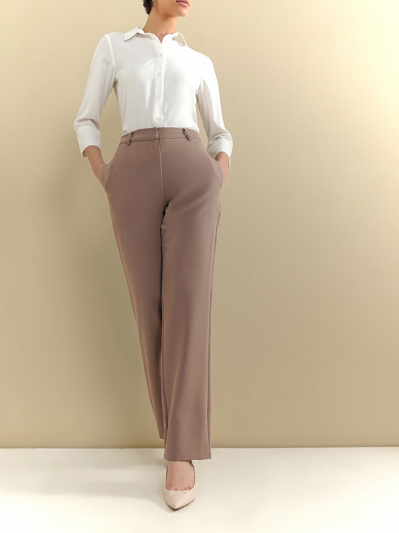 Straight Fit Trousers - Brown