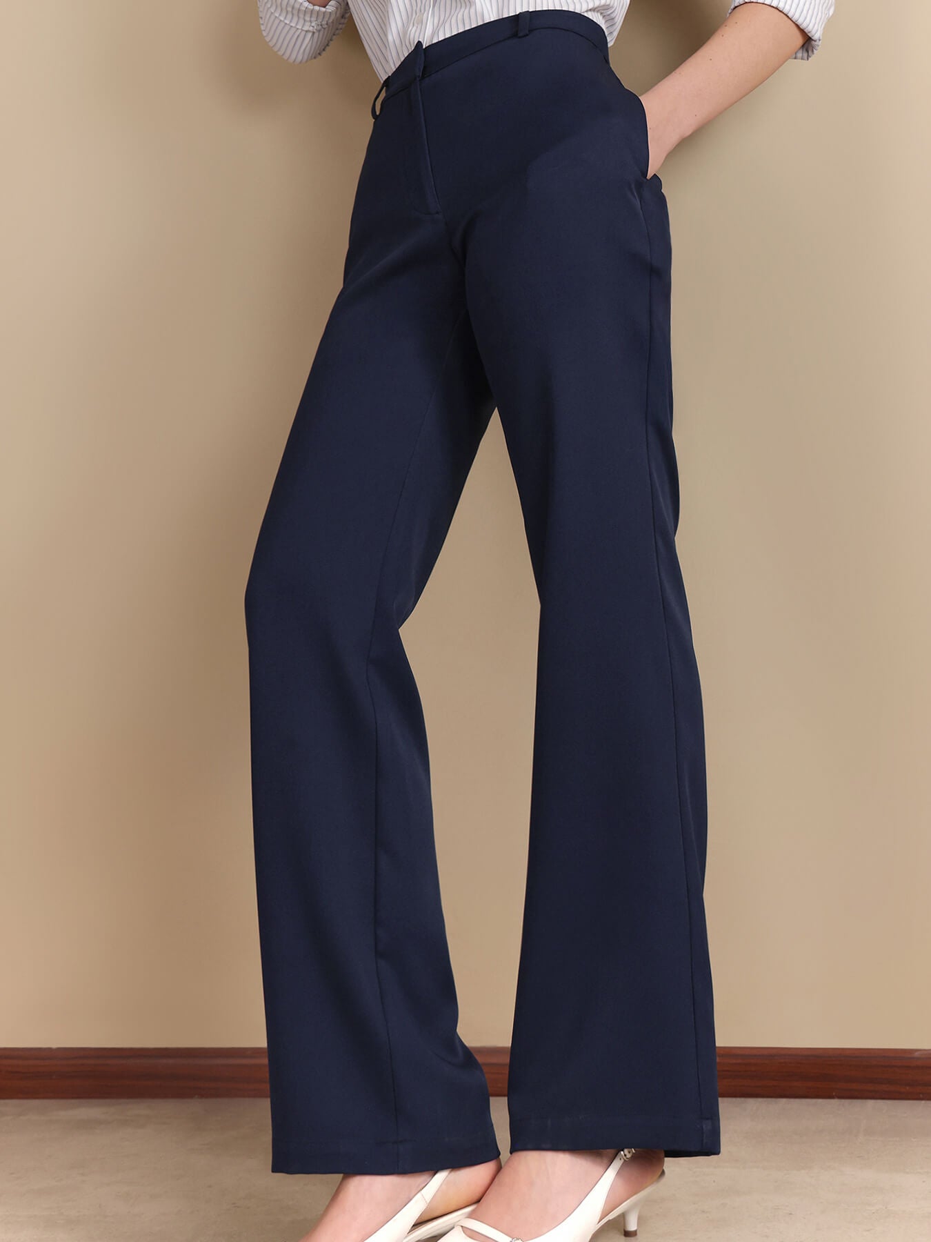 Straight Fit Trousers - Navy Blue