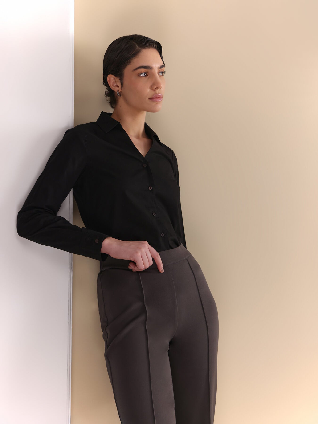 Front Pintuck Trousers - Dark Grey