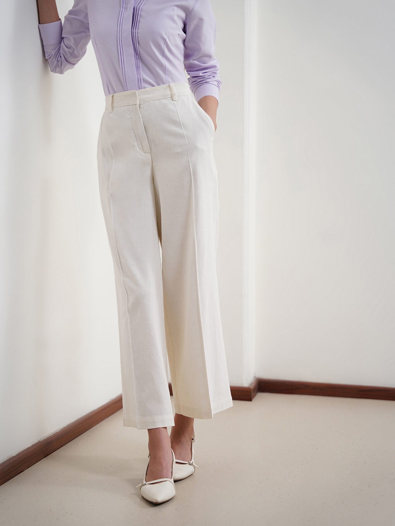 Cotton Linen Flared Culottes - Off White
