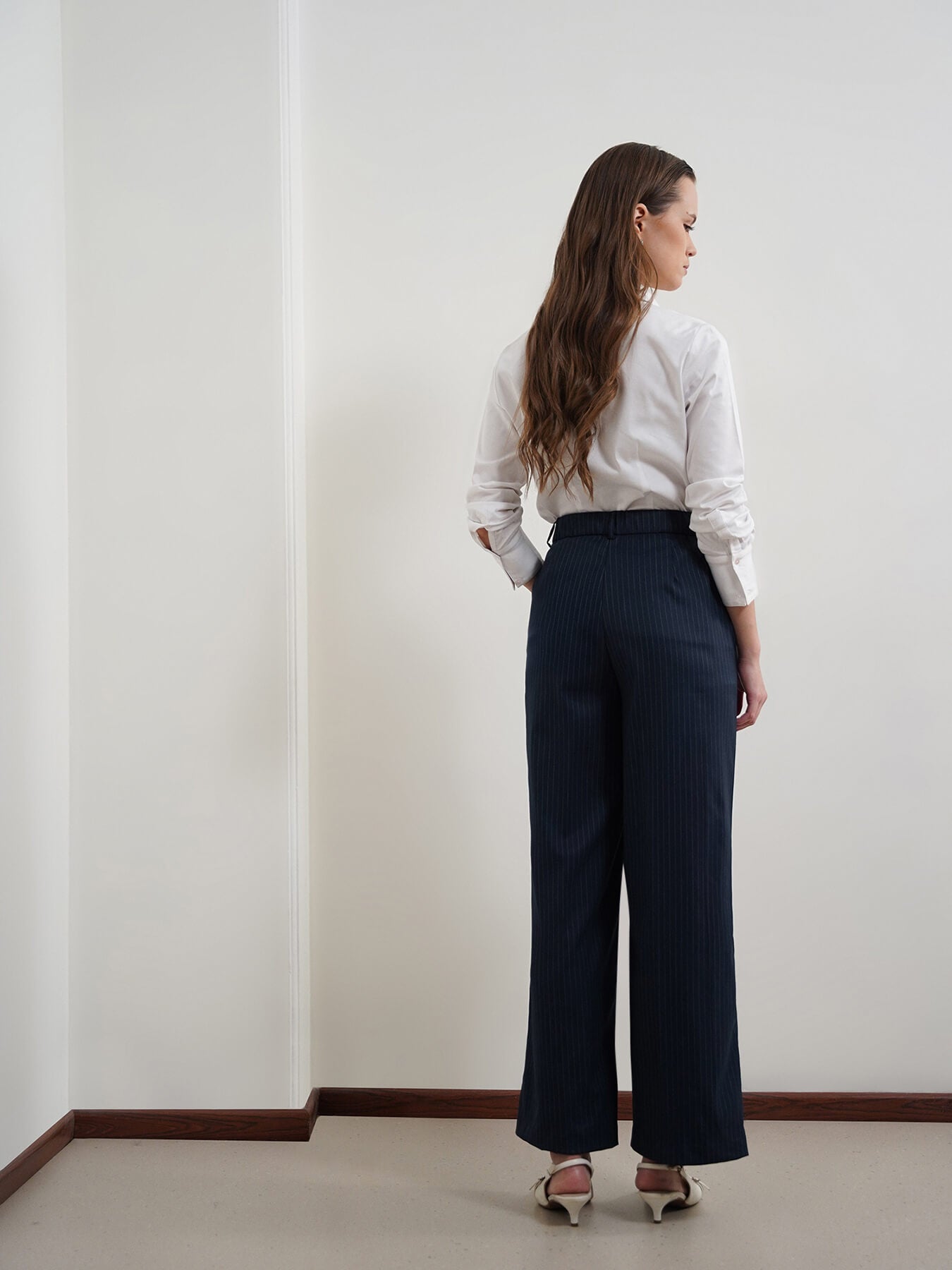 Striped Wide Leg Trouser - Navy Blue