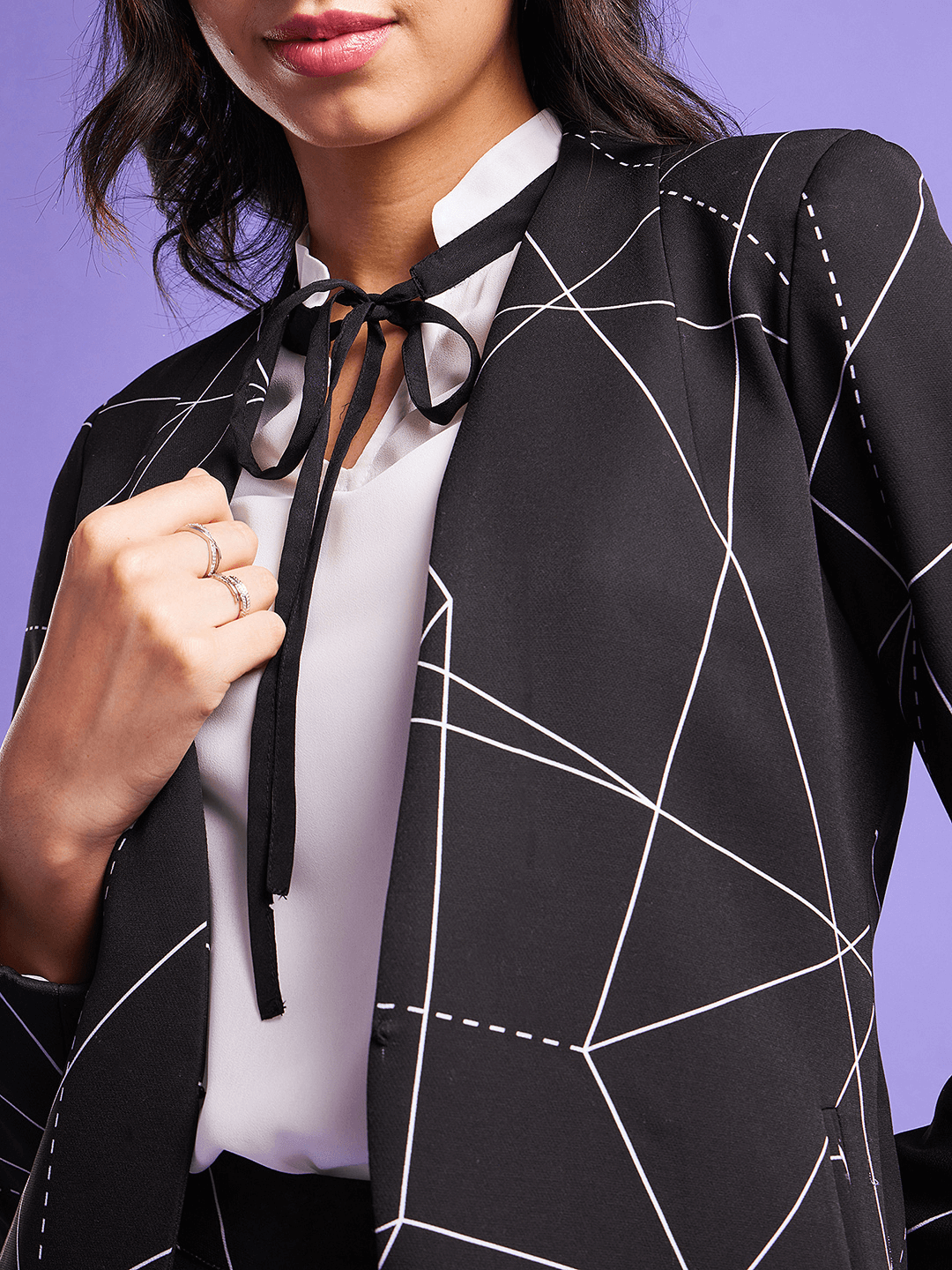Open Front Blazer - Black And White