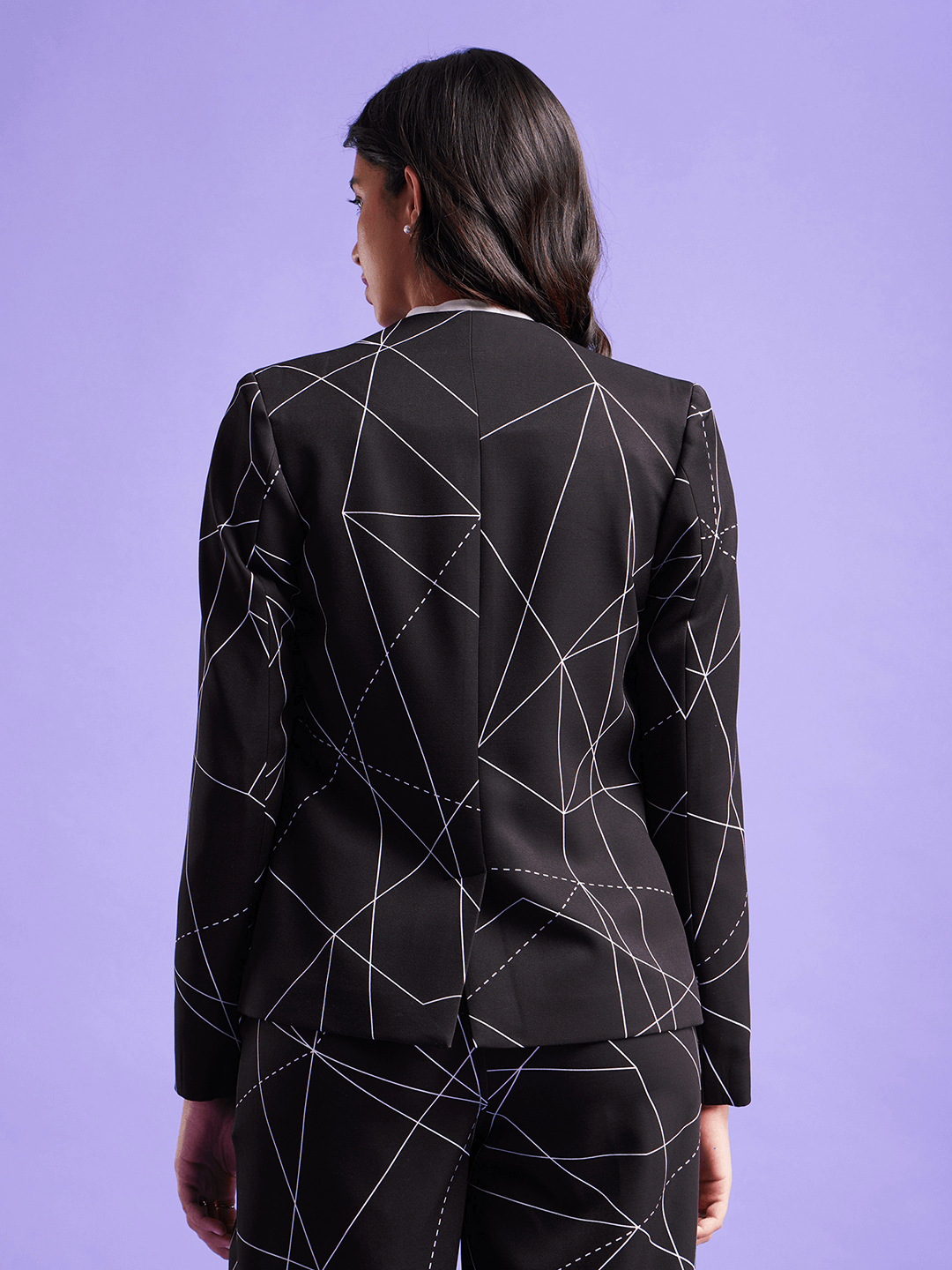 Open Front Blazer - Black And White
