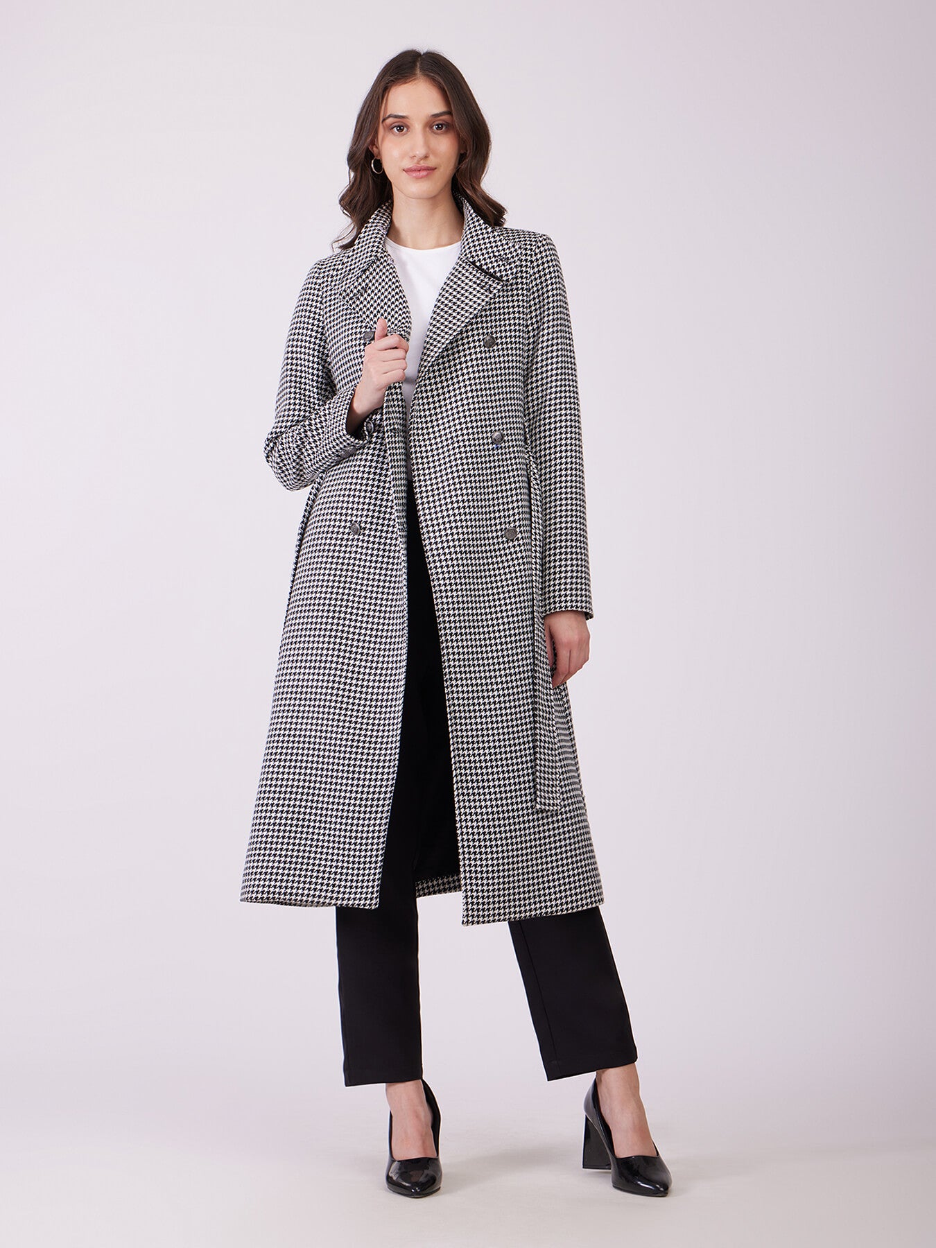 Tweed Wool Longline Overcoat - Black