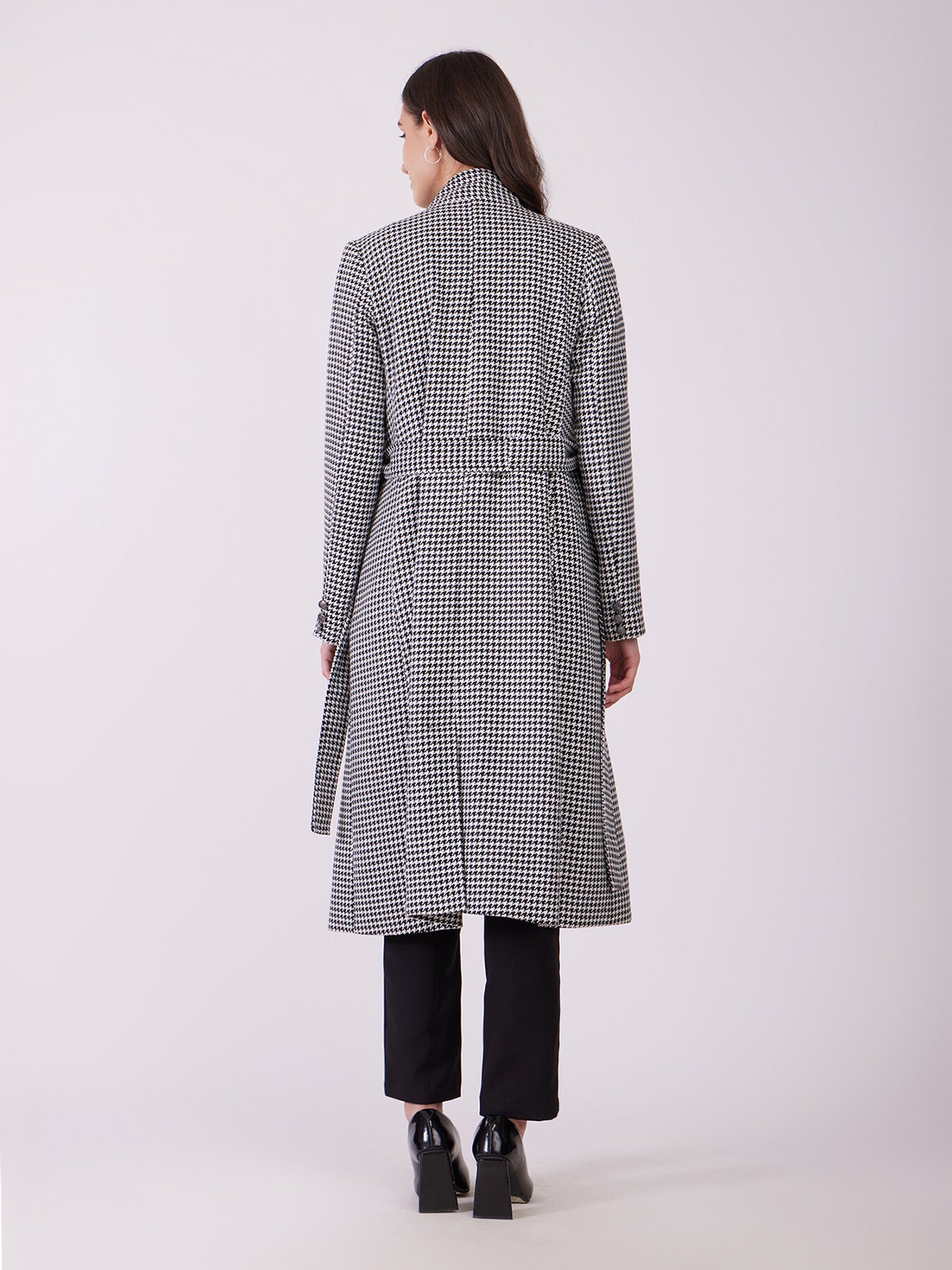 Tweed Wool Longline Overcoat - Black