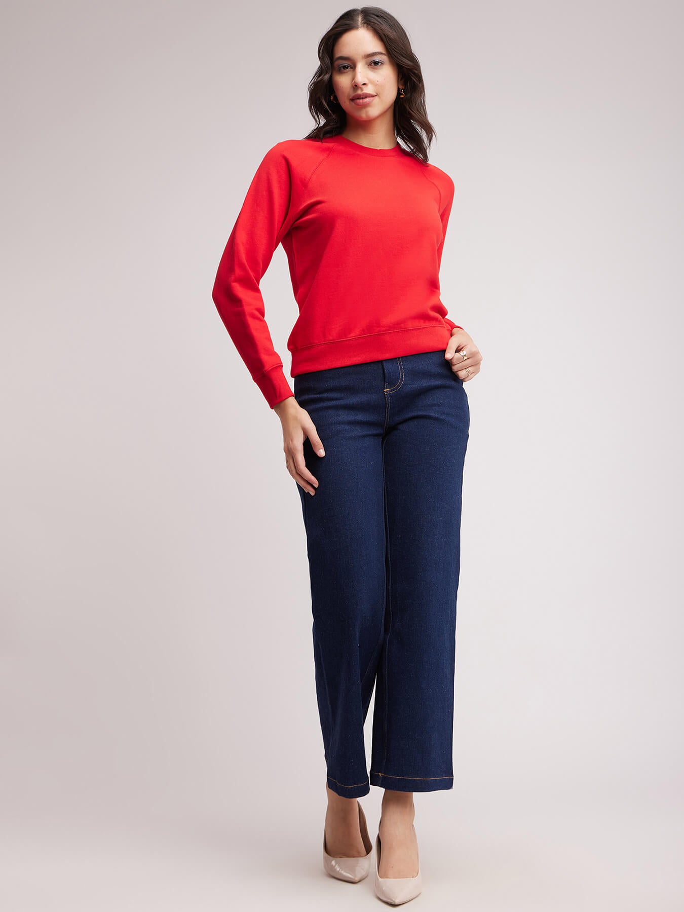 Raglan Sleeves Regular Fit Sweatshirt - Red