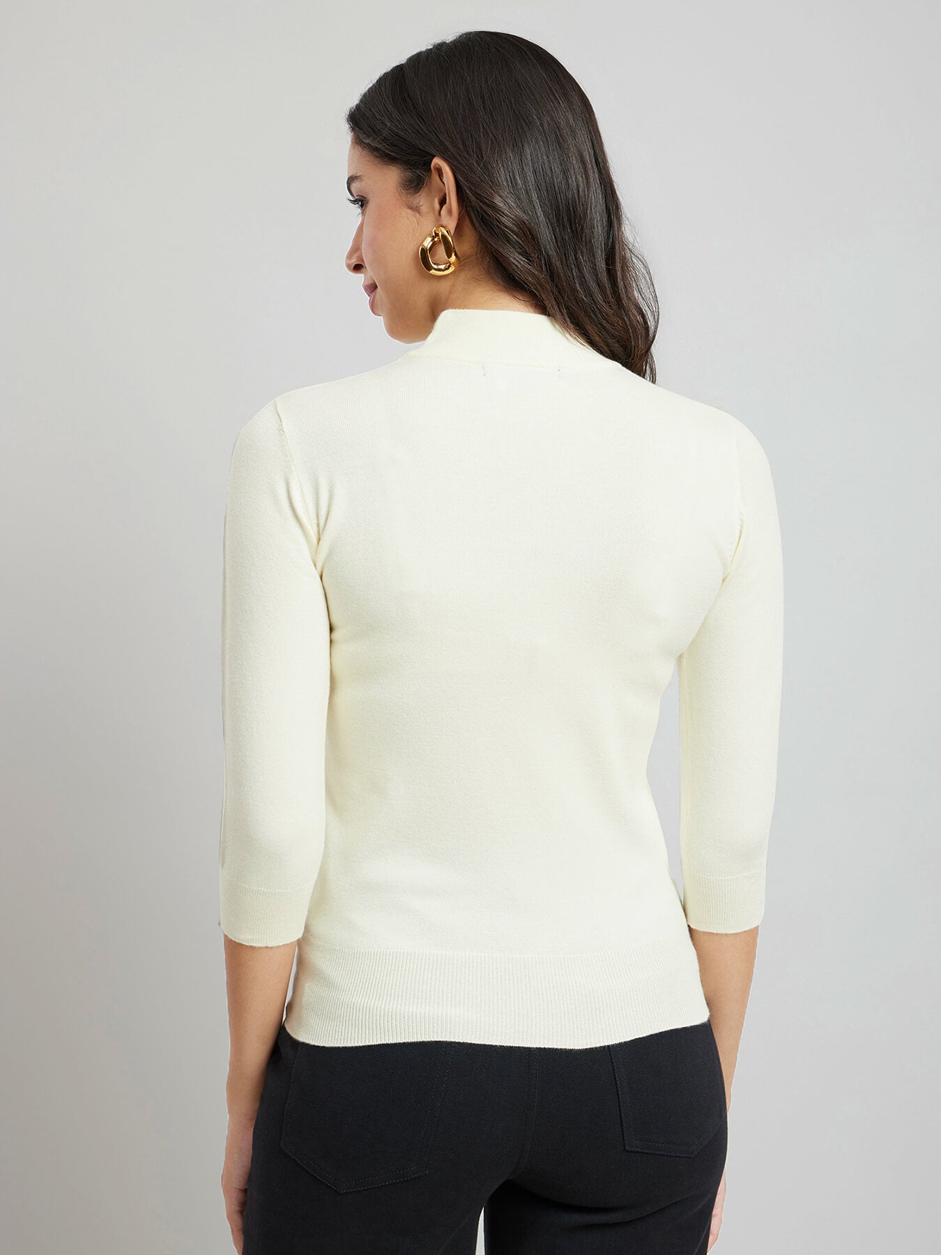 LivSoft Round Neck Knitted Top - Off-White