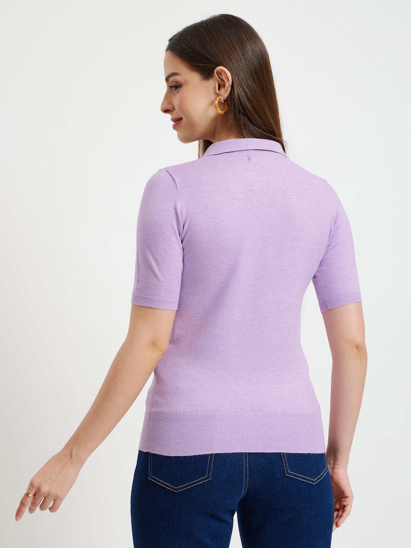 LivSoft Collared Knitted Sweater - Lilac
