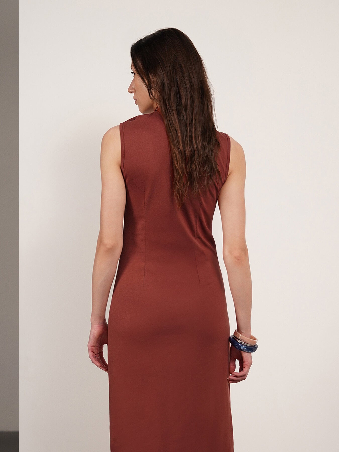 Pure Cotton Bodycon Dress - Rust