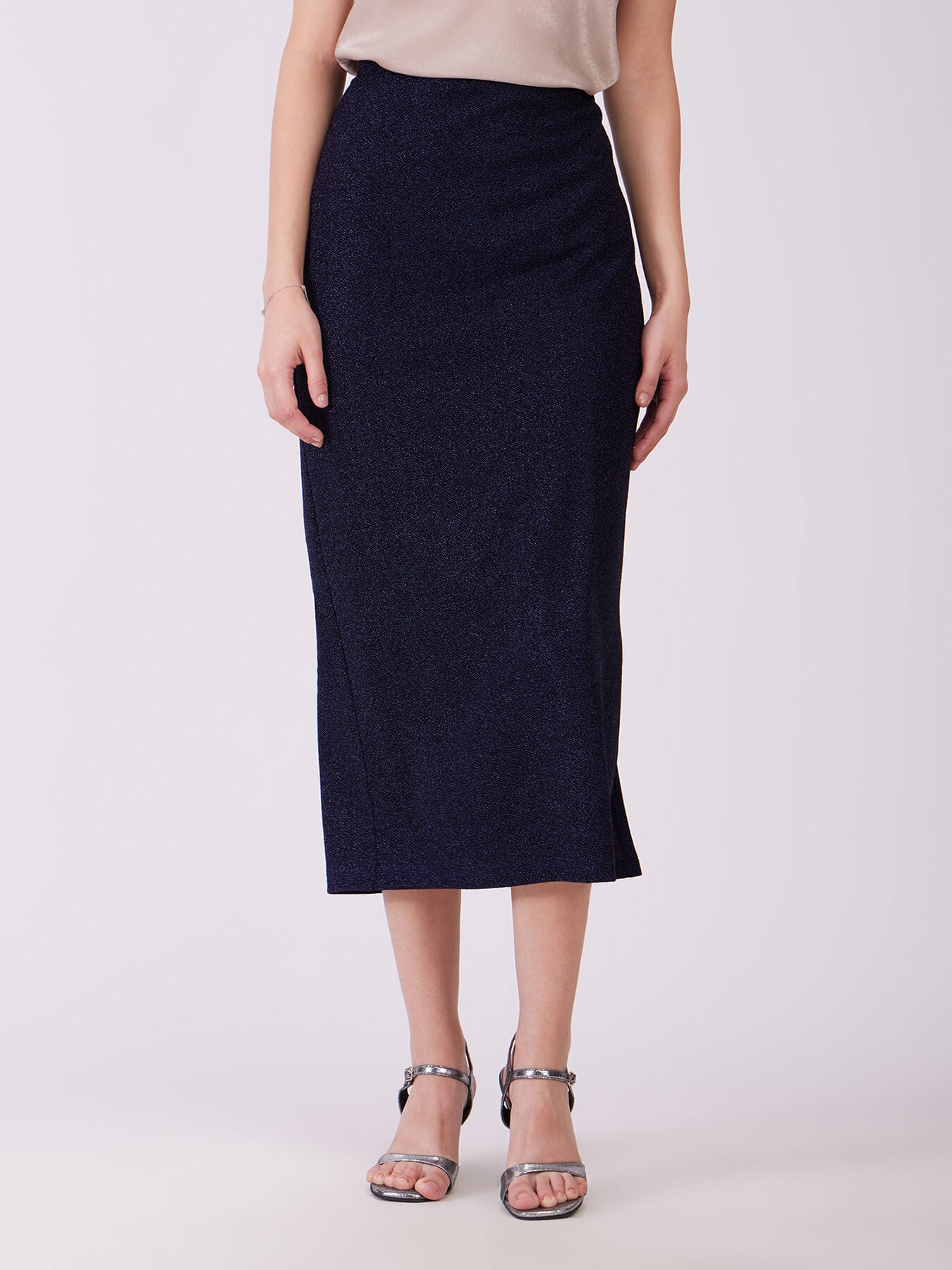 Metallic Shimmer Lurex Skirt - Navy Blue