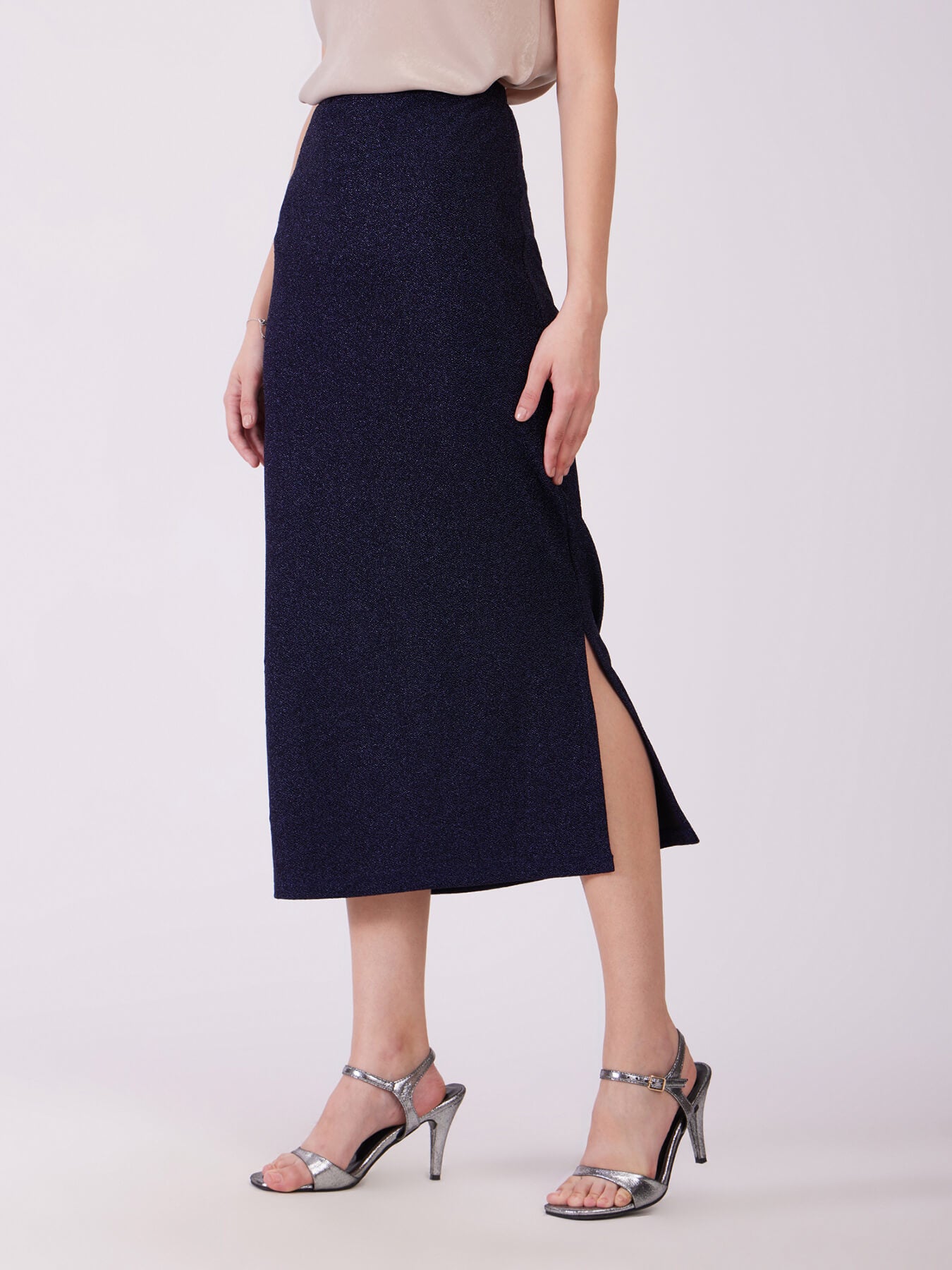 Metallic Shimmer Lurex Skirt - Navy Blue