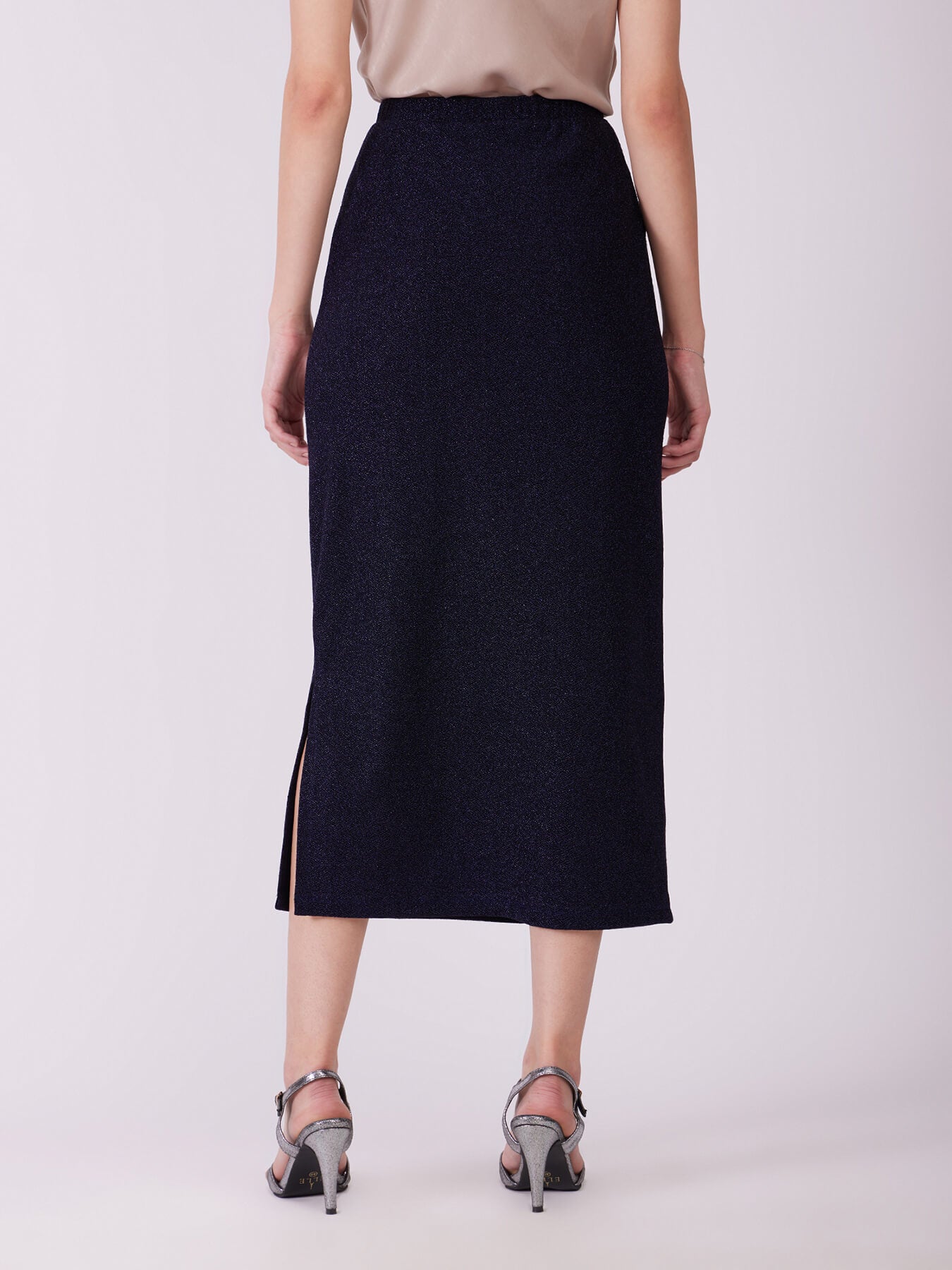 Metallic Shimmer Lurex Skirt - Navy Blue