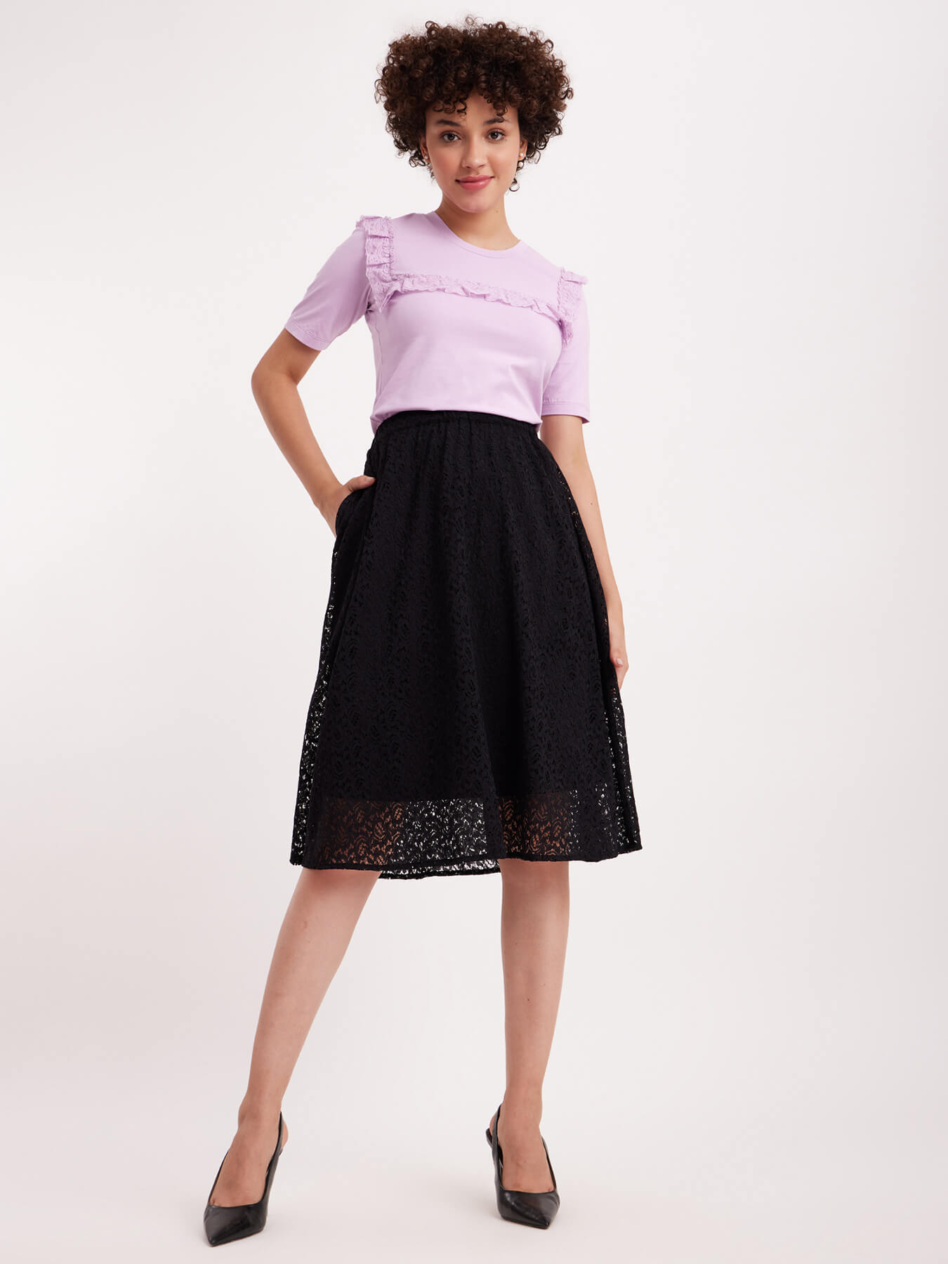 Ruffle Sleeves Lace Top - Lavender