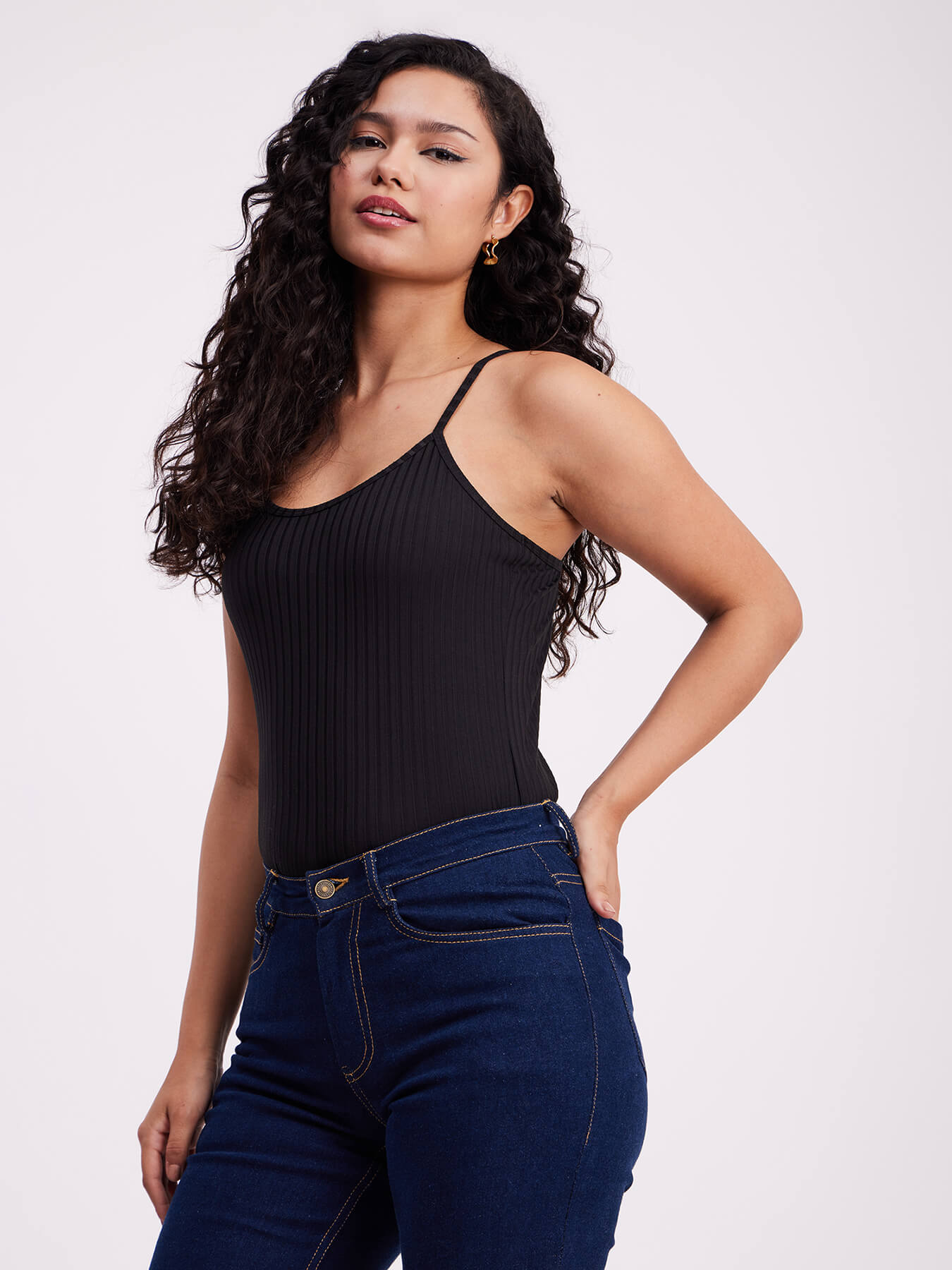 Rib Knit Cami Top - Black